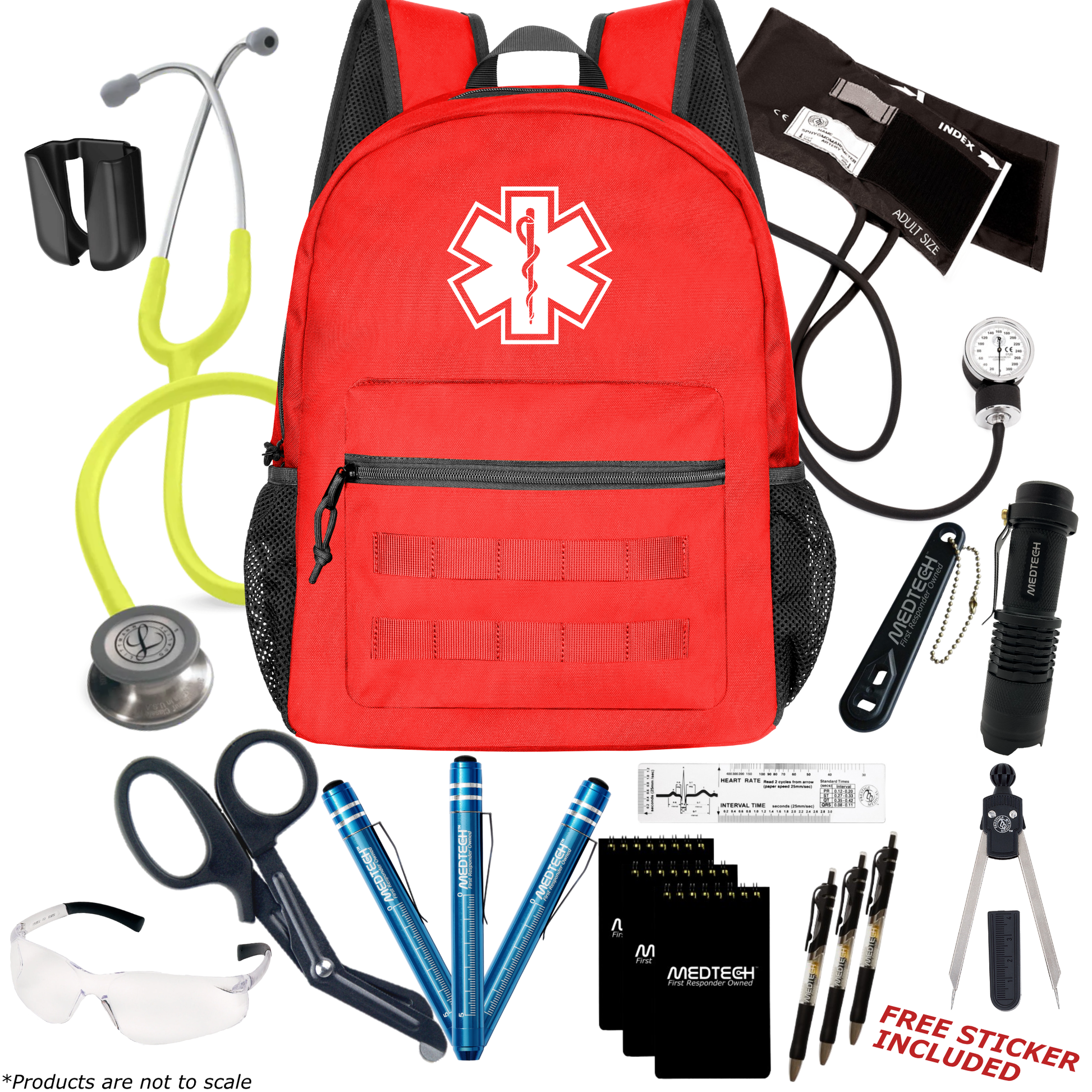 MedTech- Paramedic Premium Clinical Kit- Red- Lemon Lime Tube; Stainless Steel Chestpiece