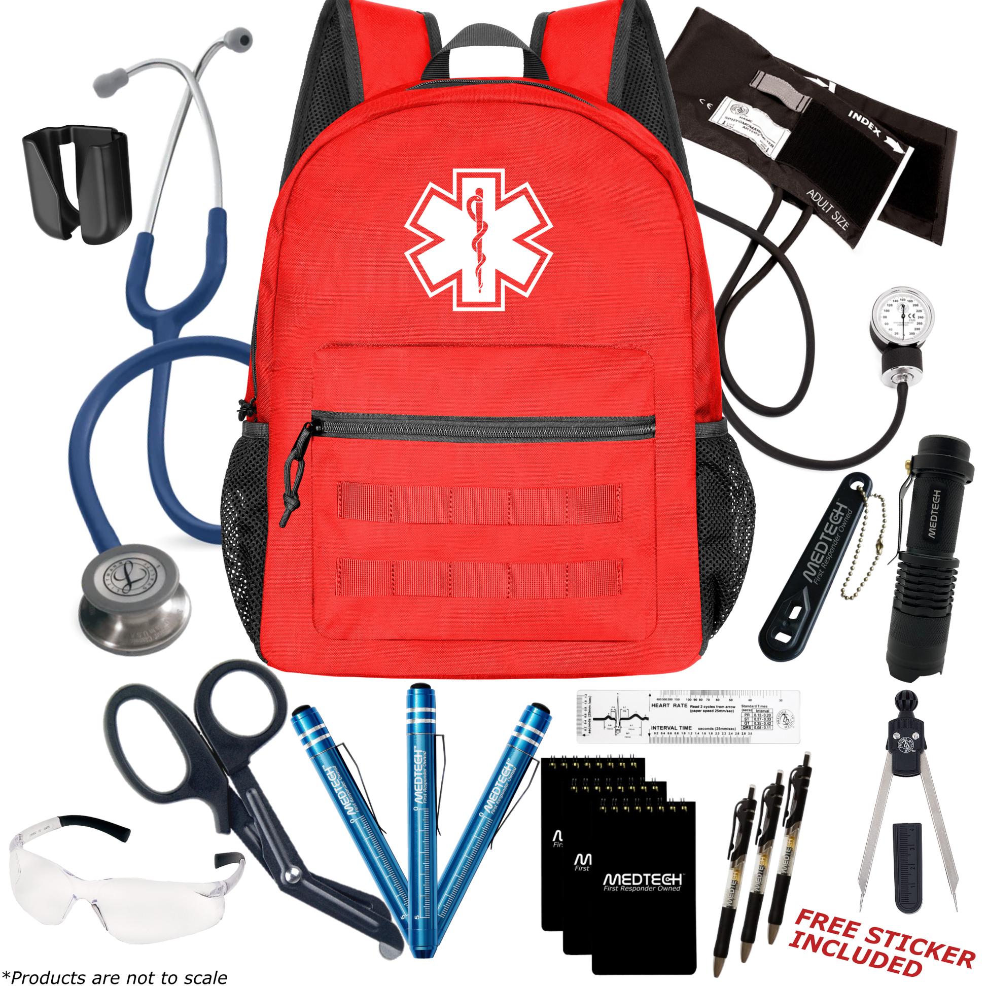 MedTech- Paramedic Premium Clinical Kit- Red- Navy Blue Tube; Stainless Steel Chestpiece