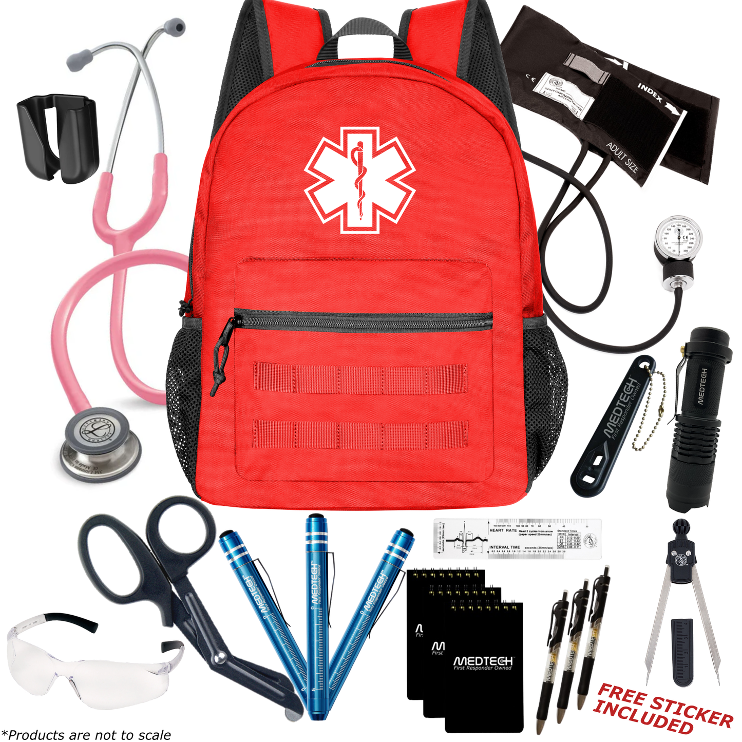 MedTech- Paramedic Premium Clinical Kit- Red- Pearl Pink Tube; Stainless Steel Chestpiece