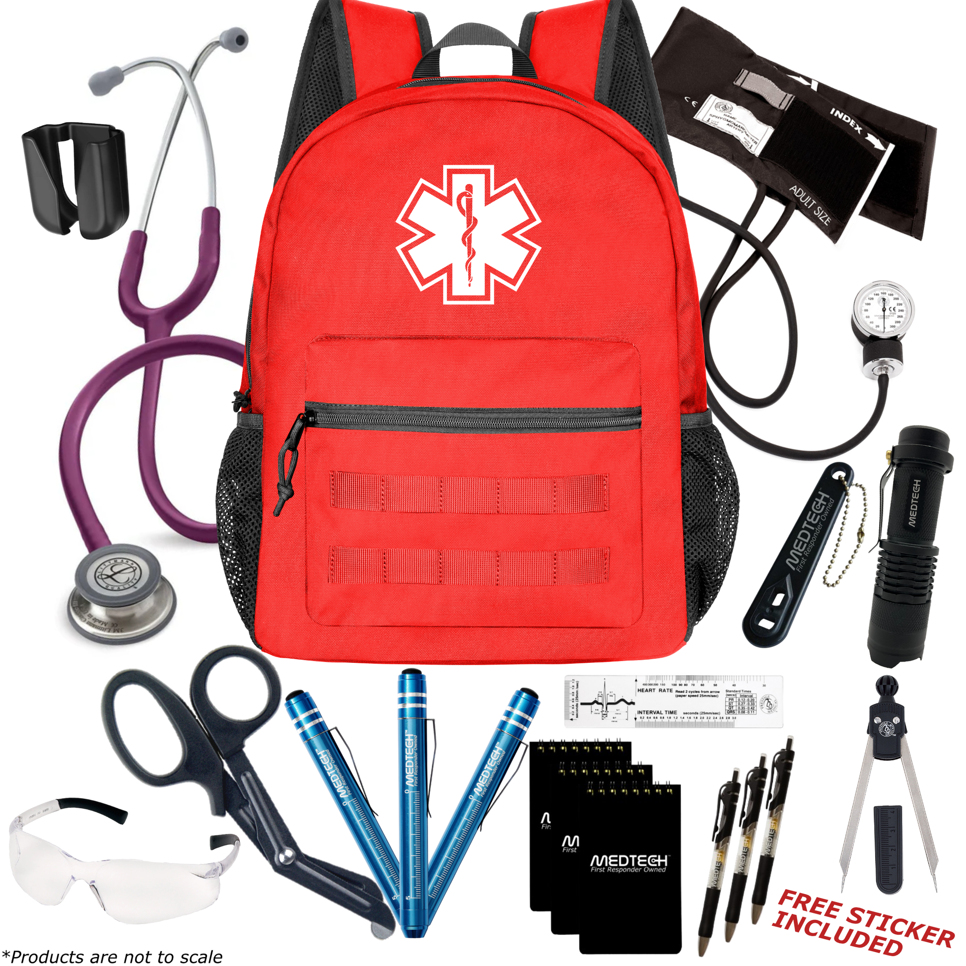 MedTech- Paramedic Premium Clinical Kit- Red- Plum Tube; Stainless Steel Chestpiece