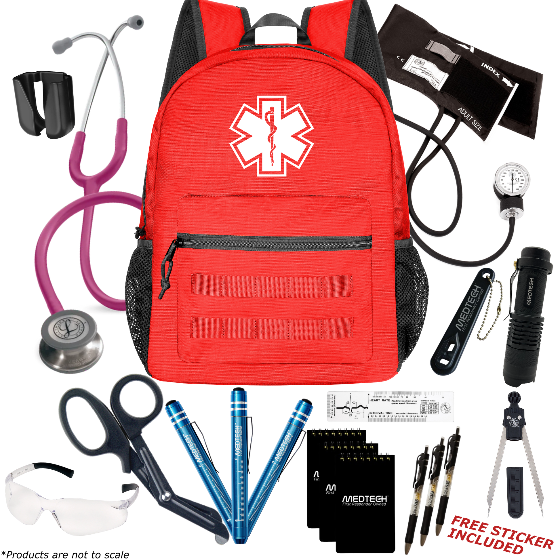 MedTech- Paramedic Premium Clinical Kit- Red- Raspberry Tube; Stainless Steel Chestpiece