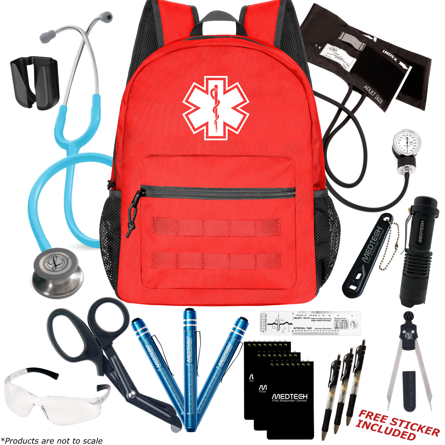 MedTech- Paramedic Premium Clinical Kit- Red- Turquoise Tube; Stainless Steel Chestpiece