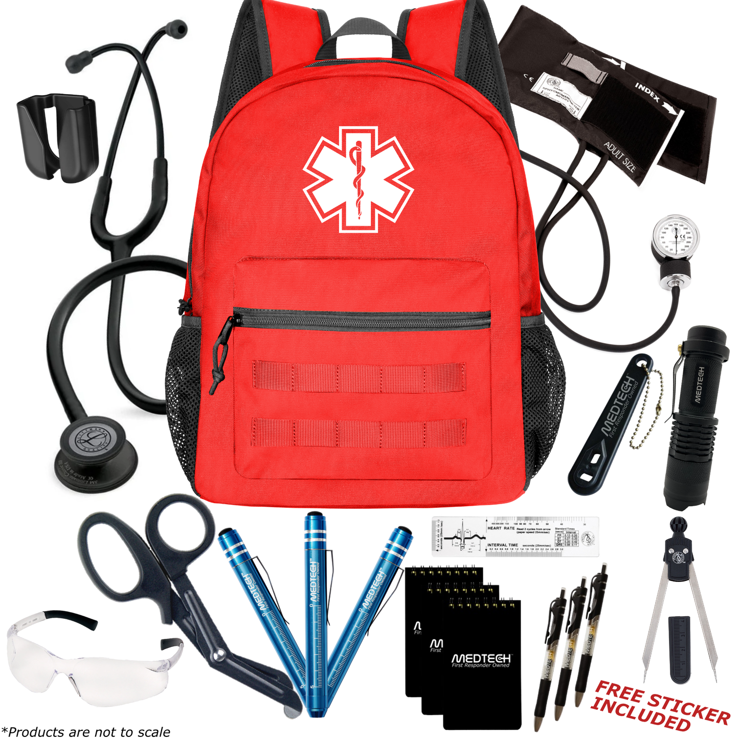 MedTech- Paramedic Premium Clinical Kit- Red- Black tube; Black Matte Finish Chestpiece