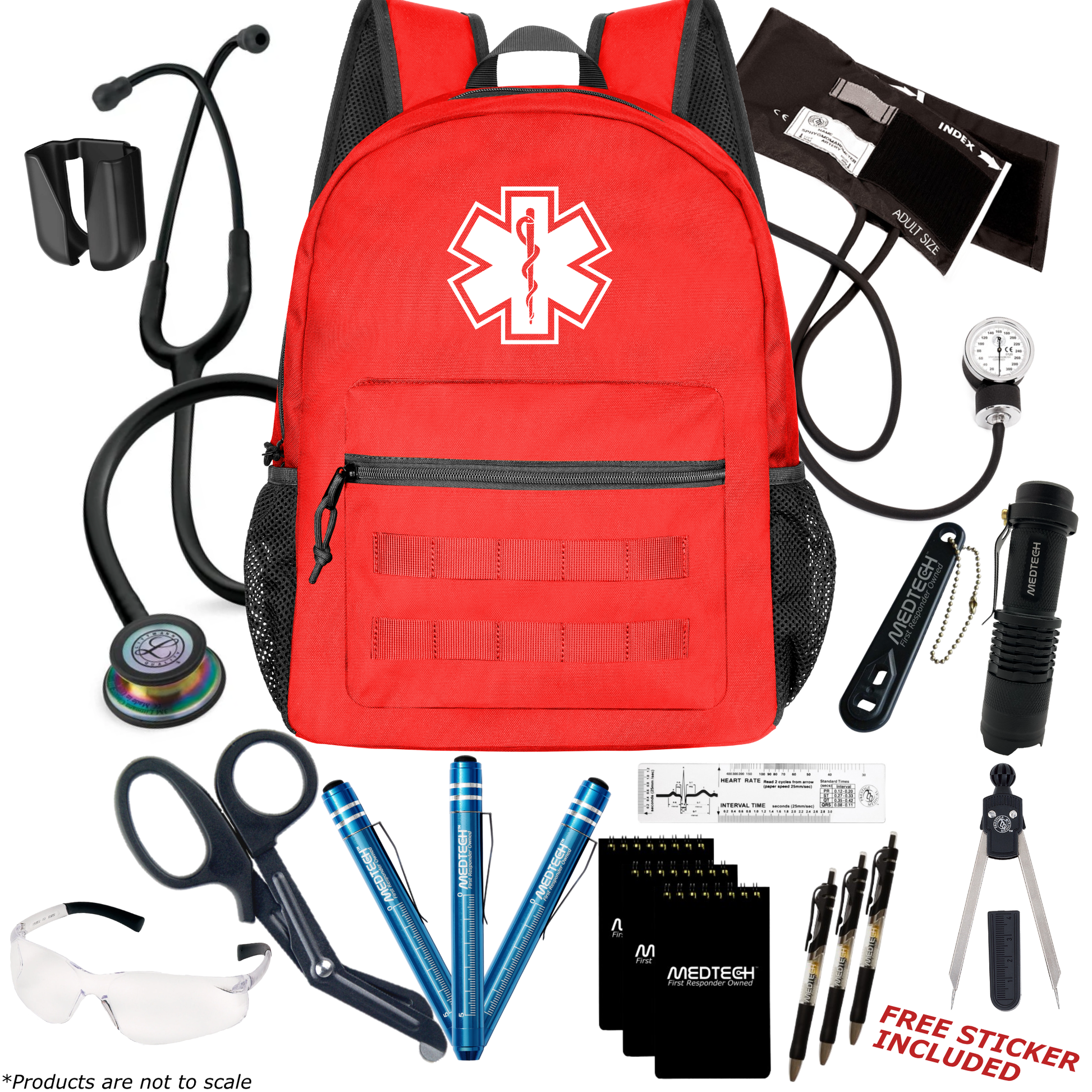 MedTech- Paramedic Premium Clinical Kit- Red- Black Tube; Rainbow Finish Chestpiece