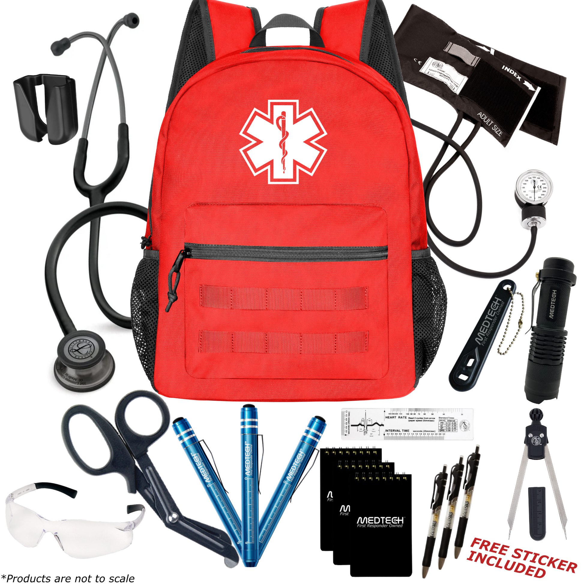 MedTech- Paramedic Premium Clinical Kit- Red- Black Tube; Smoke Finish Chestpiece