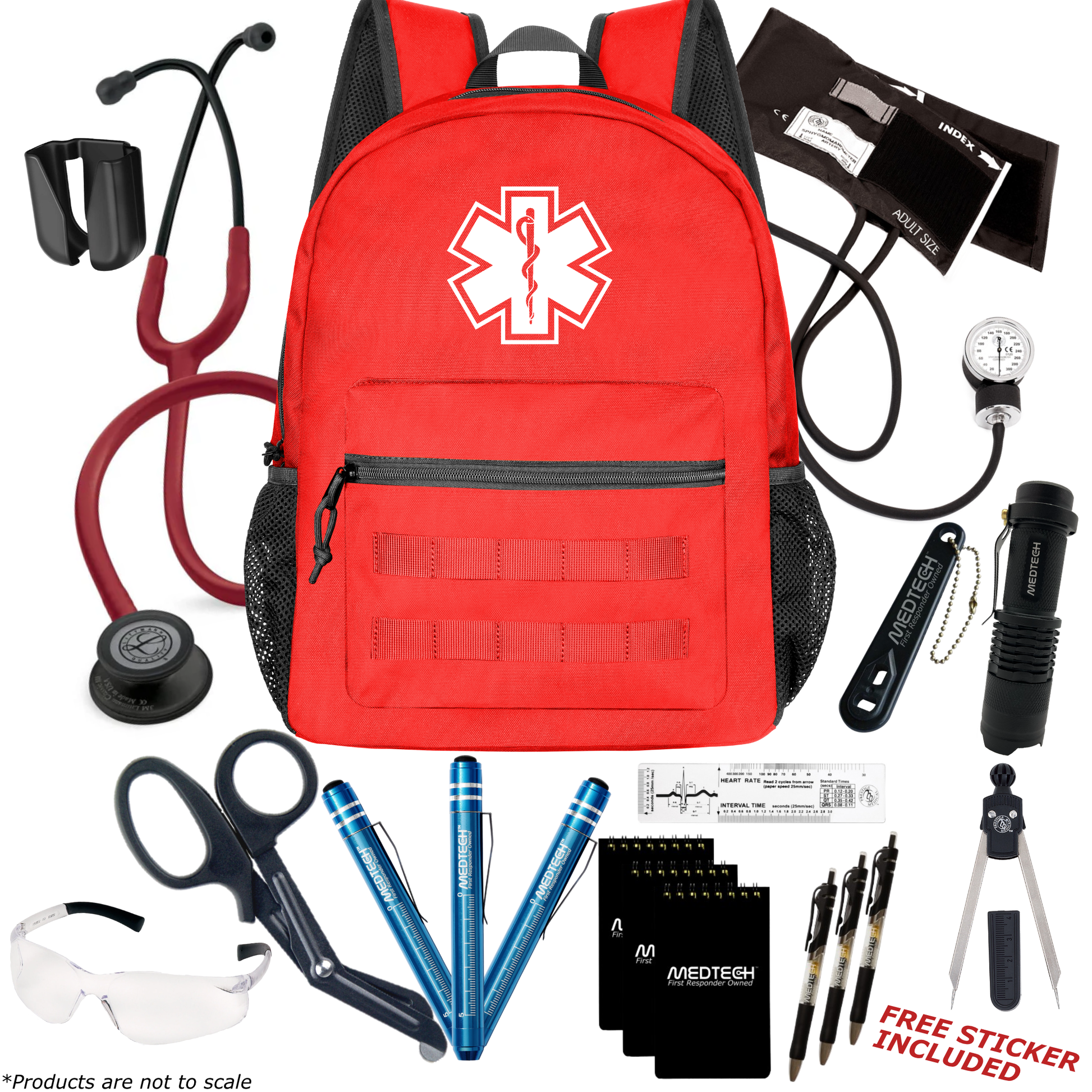 MedTech- Paramedic Premium Clinical Kit- Red- Burgundy Tube; Black Matte Finish Chestpiece