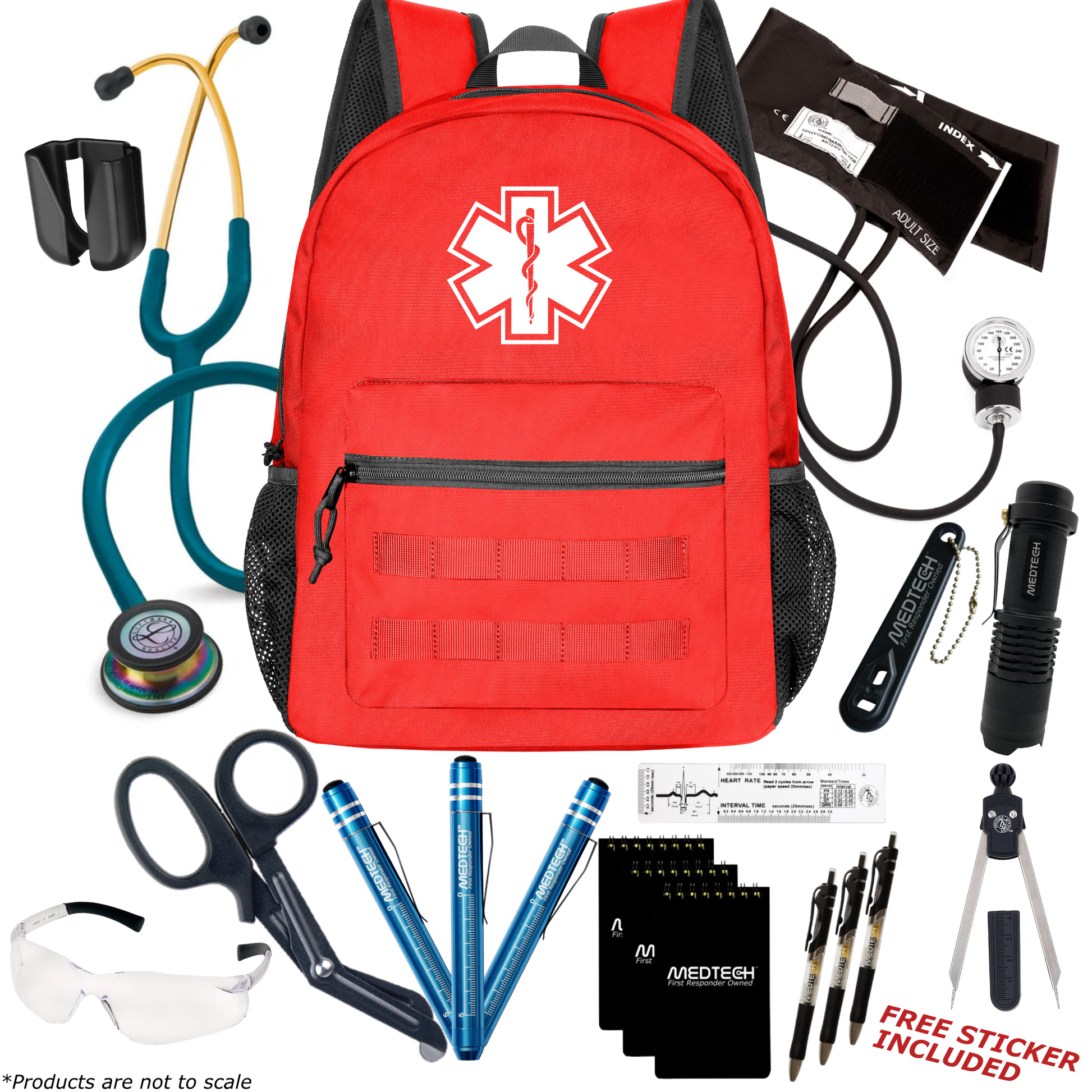 MedTech- Paramedic Premium Clinical Kit- Red- Caribbean Blue Tube; Rainbow Chestpiece