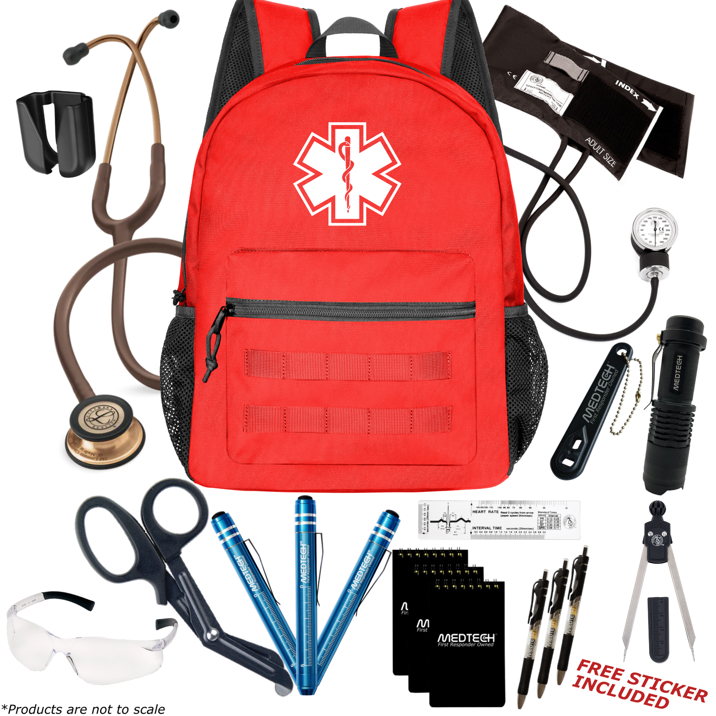 MedTech- Paramedic Premium Clinical Kit- Red- Chocolate Tube; Copper Chestpiece