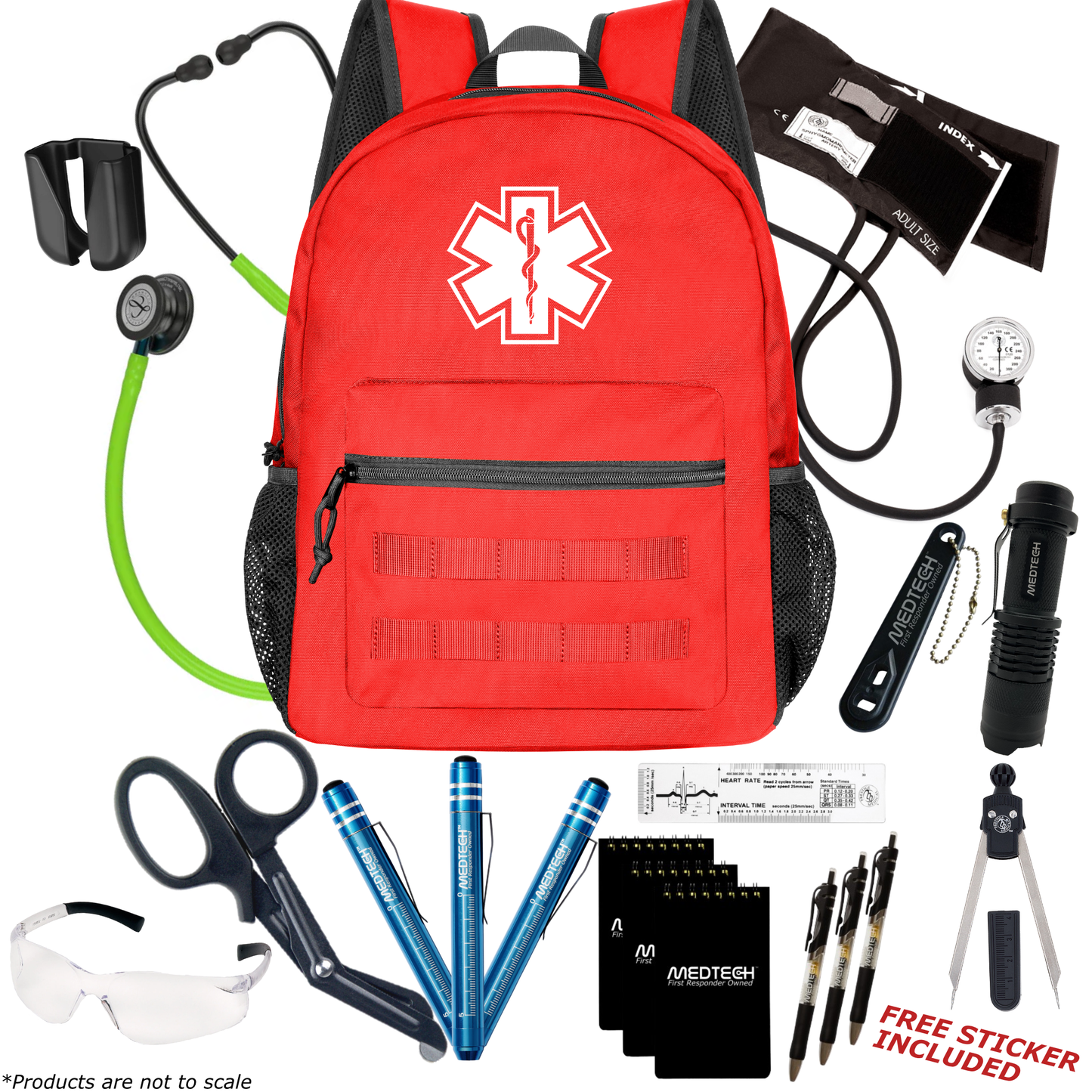 MedTech- Paramedic Premium Clinical Kit- Red- Lime Green Tube; Blue Stem; Smoke Headset & Chestpiece