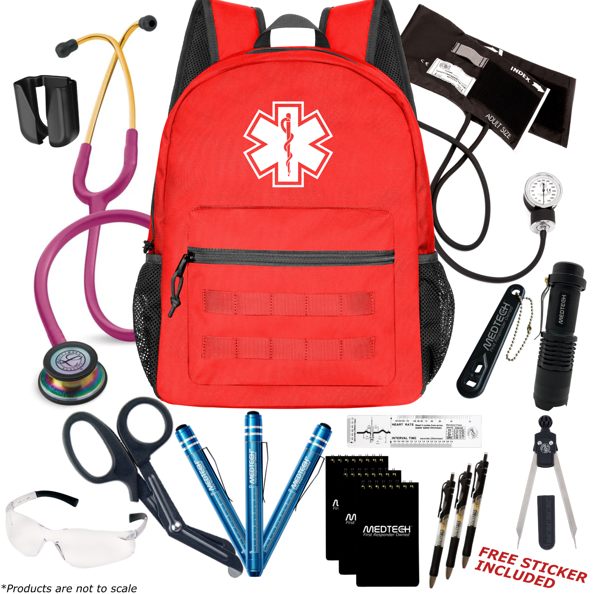 MedTech- Paramedic Premium Clinical Kit- Red- Raspberry Tube; Rainbow Chestpiece