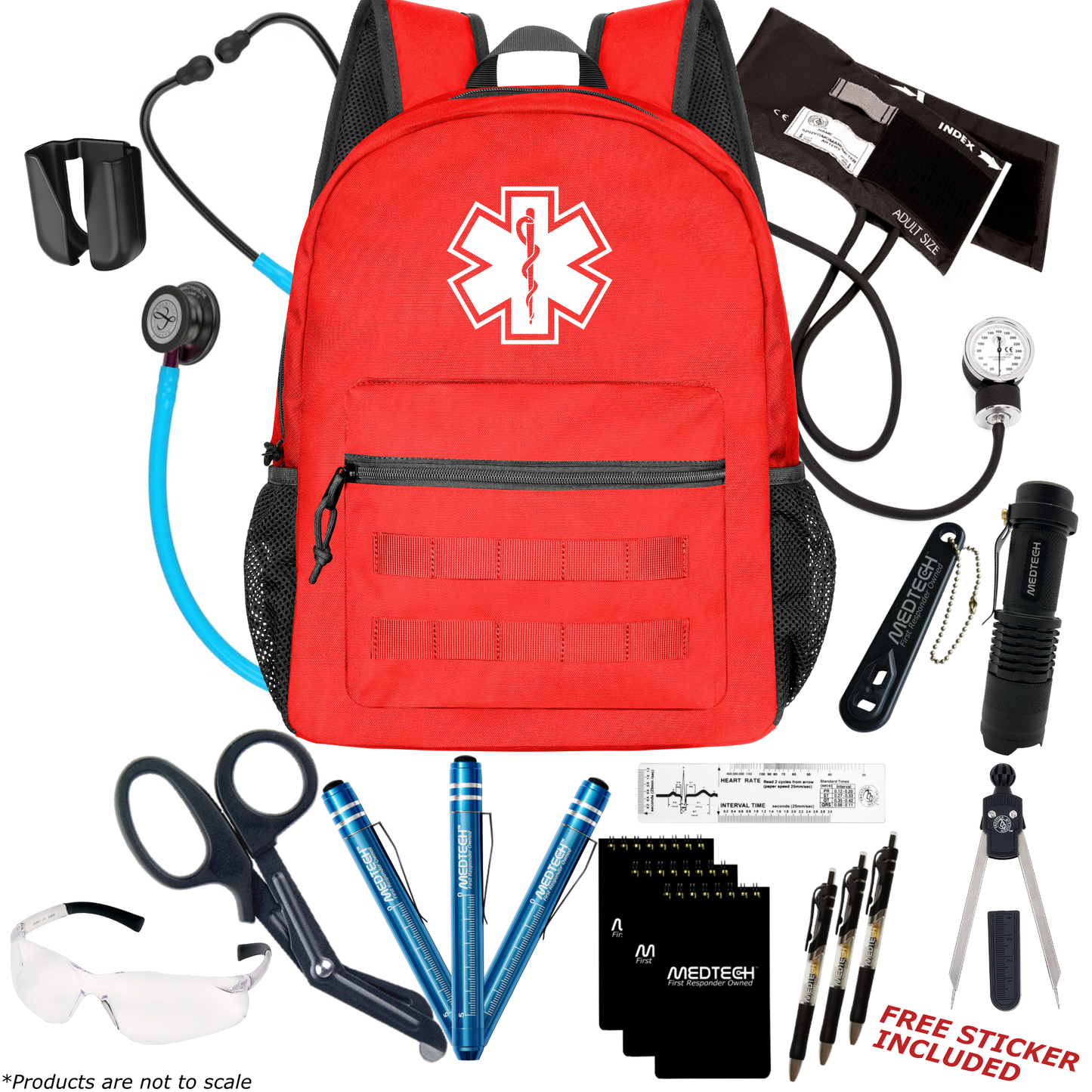 MedTech- Paramedic Premium Clinical Kit- Red- Turquoise Tube; Pink Stem; Smoke Headset & Chestpiece