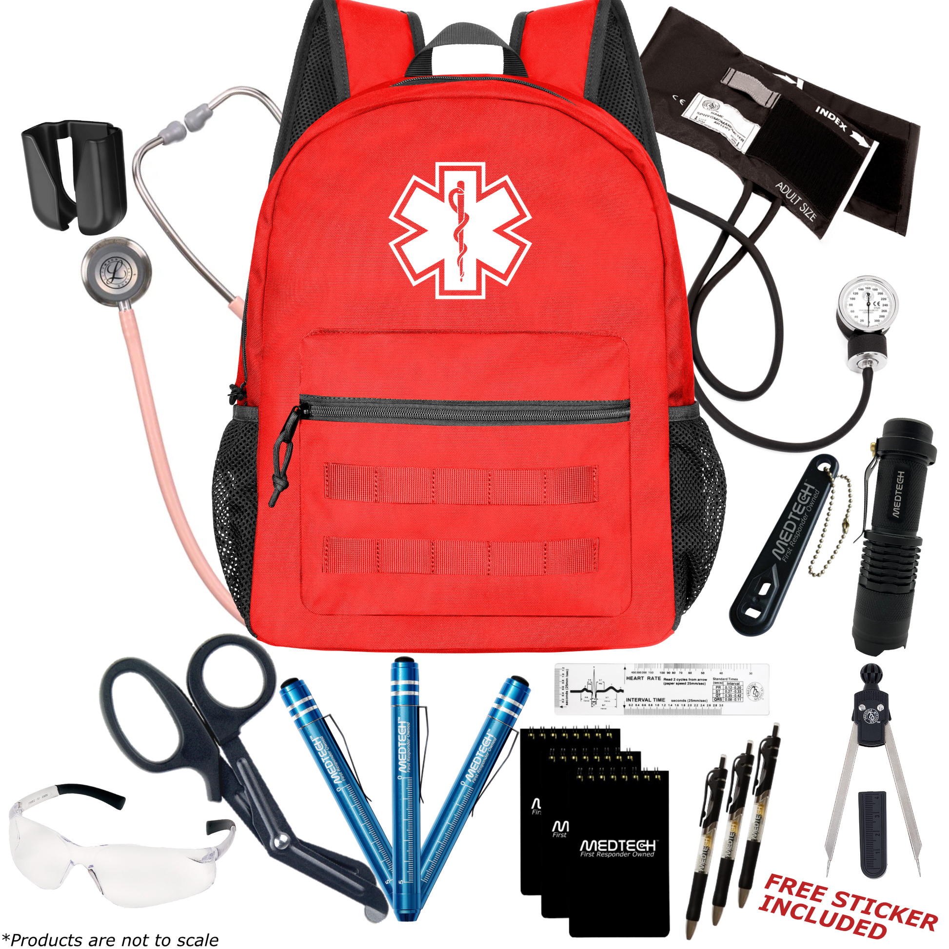 MedTech- Paramedic Premium Clinical Kit- Red- Champagne Rose Tube; Stainless Steel Chestpiece