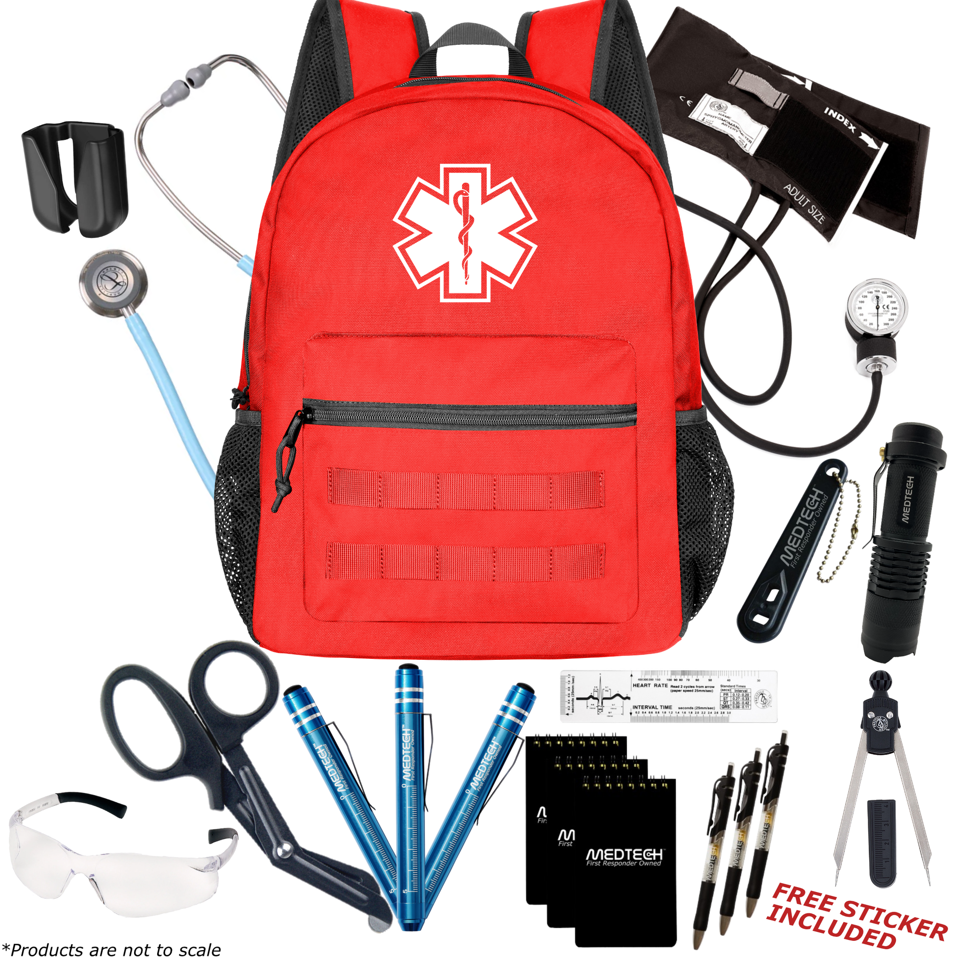 MedTech- Paramedic Premium Clinical Kit- Red- Marine Blue Tube; Stainless Steel Chestpiece