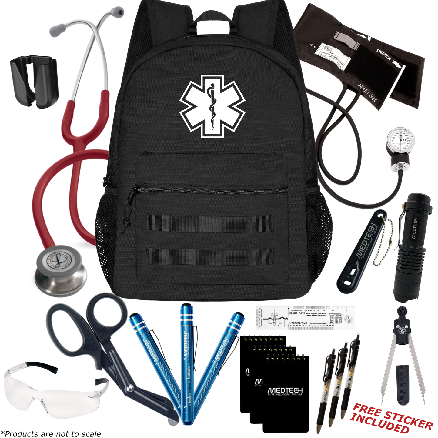 MedTech- Paramedic Premium Clinical Kit- Black- Burgundy Tube; Stainless Steel Chestpiece