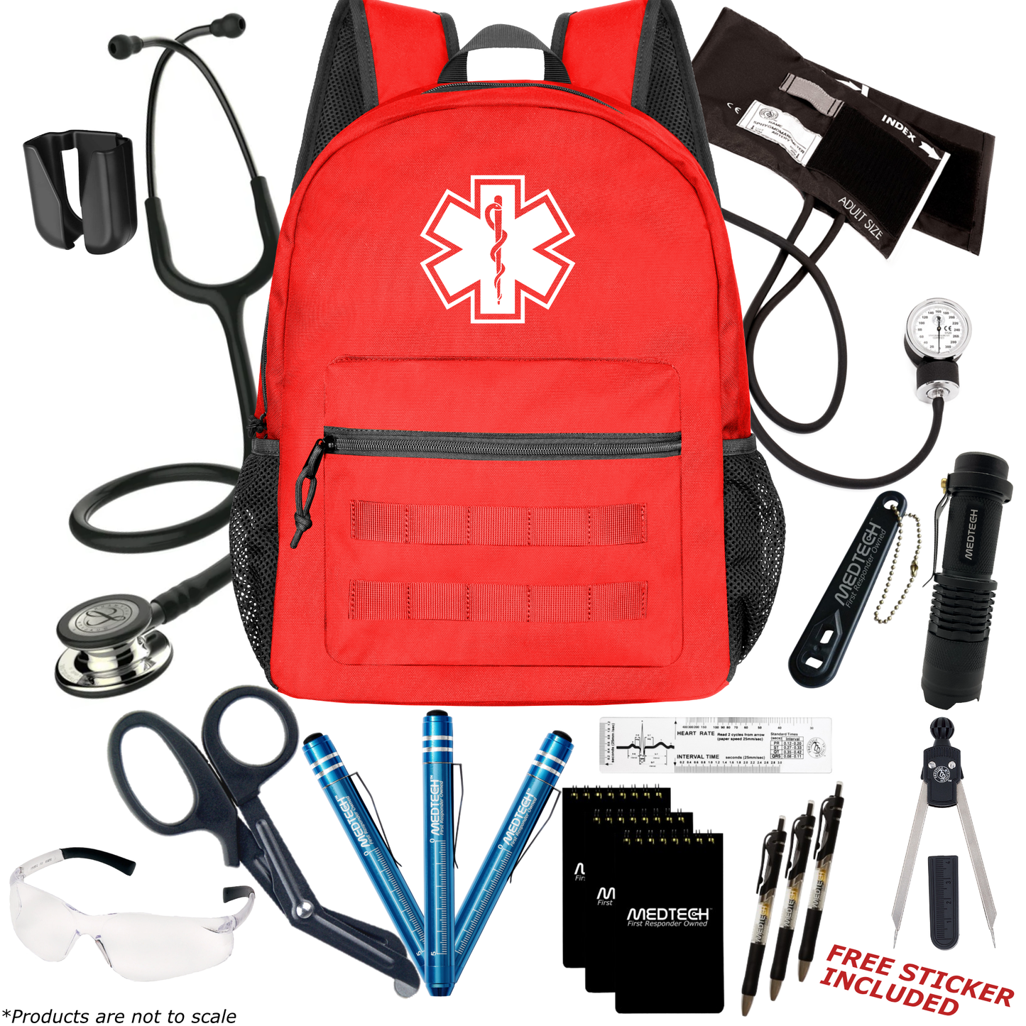 MedTech- Paramedic Premium Clinical Kit- Red- Black Tube; Champagne Finish Chestpiece