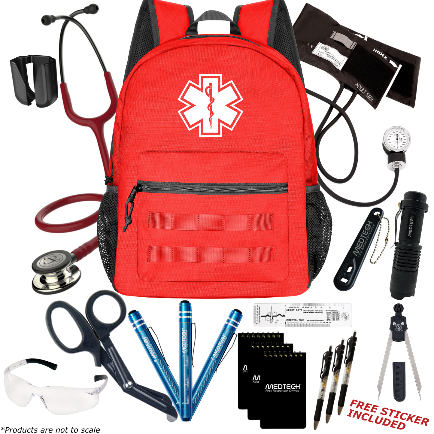 MedTech- Paramedic Premium Clinical Kit- Red- Burgundy Tube; Champagne Finish Chestpiece