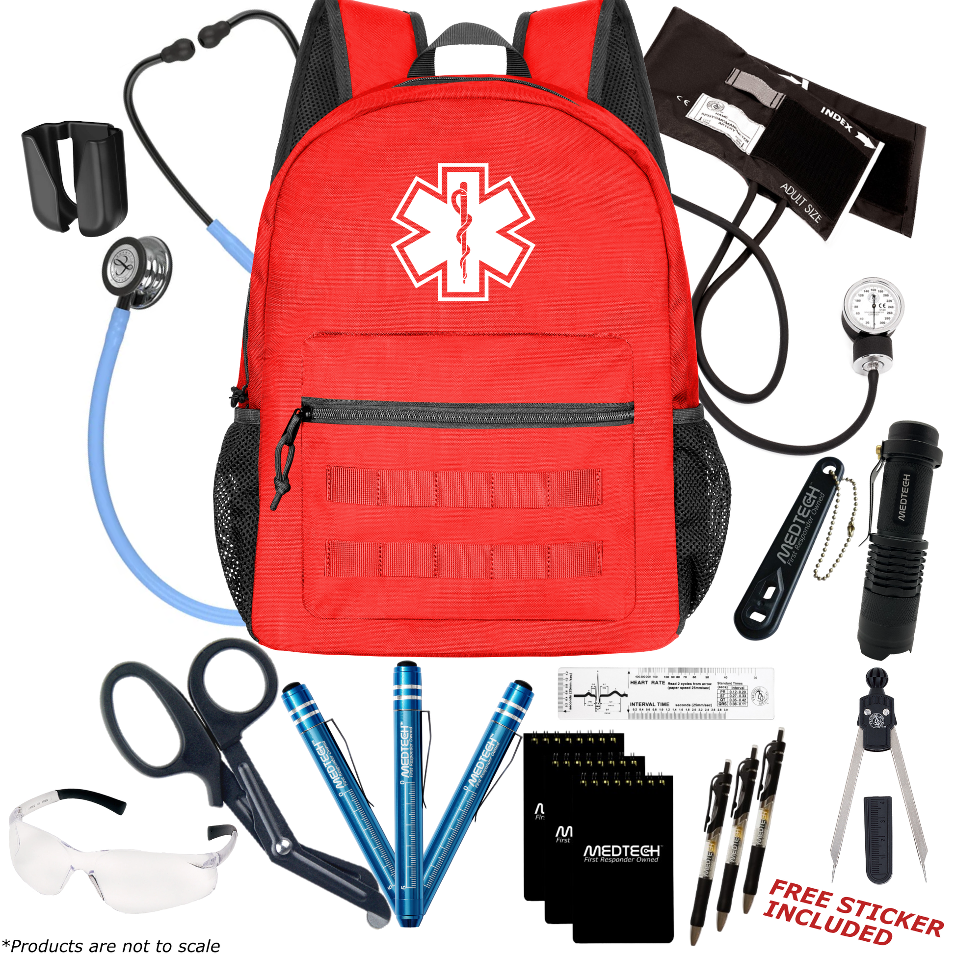 MedTech- Paramedic Premium Clinical Kit- Red- Ceil Blue Tube; Smoke Stem & Headset; Mirror Chestpiece