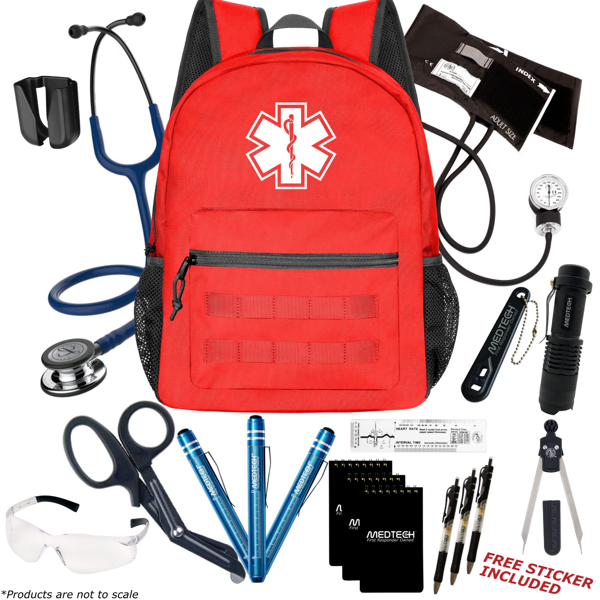 MedTech- Paramedic Premium Clinical Kit- Red- Navy Tube; Mirror Chestpiece