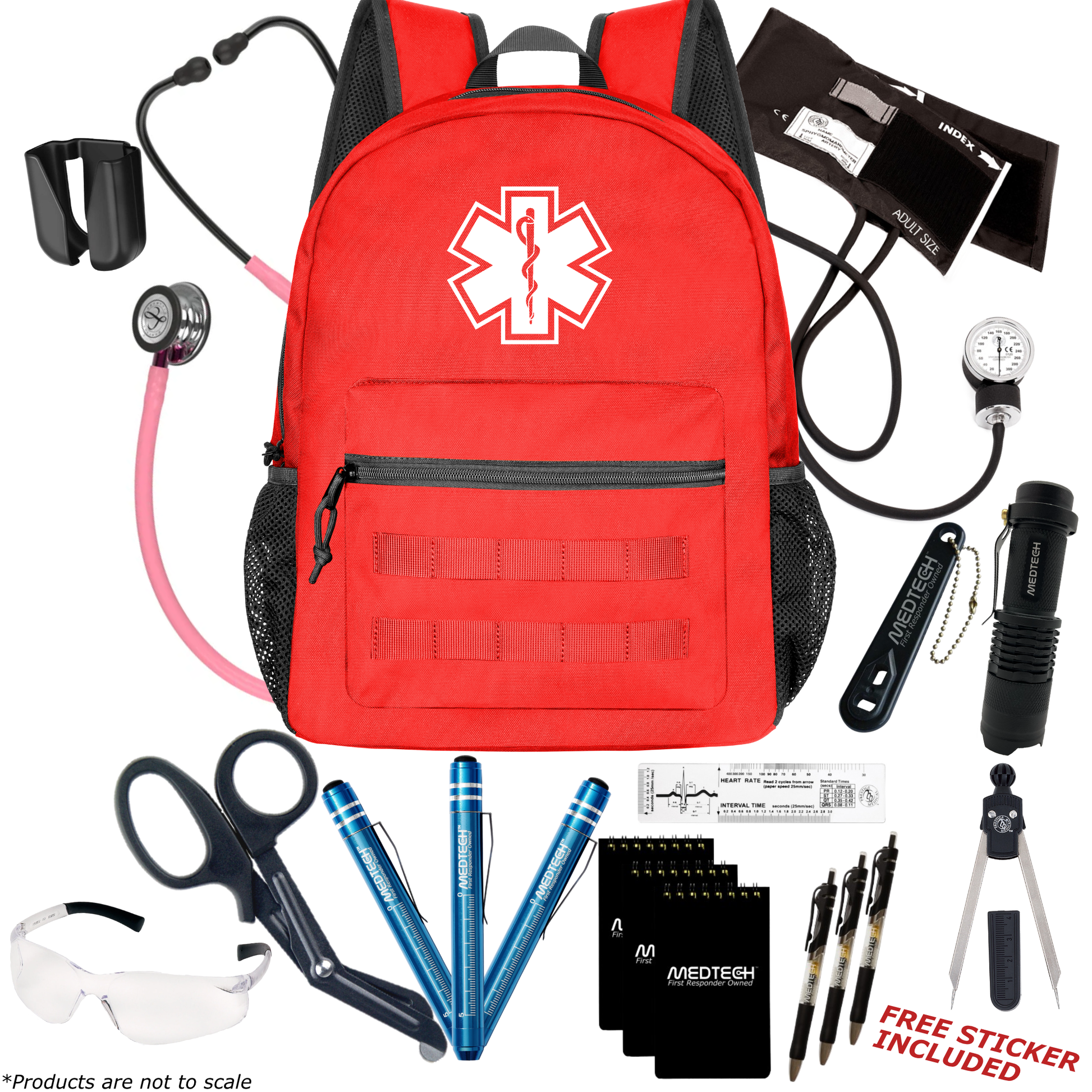 MedTech- Paramedic Premium Clinical Kit- Red- Pearl Pink Tube; Pink Stem; Smoke Headset; Mirror Chestpiece