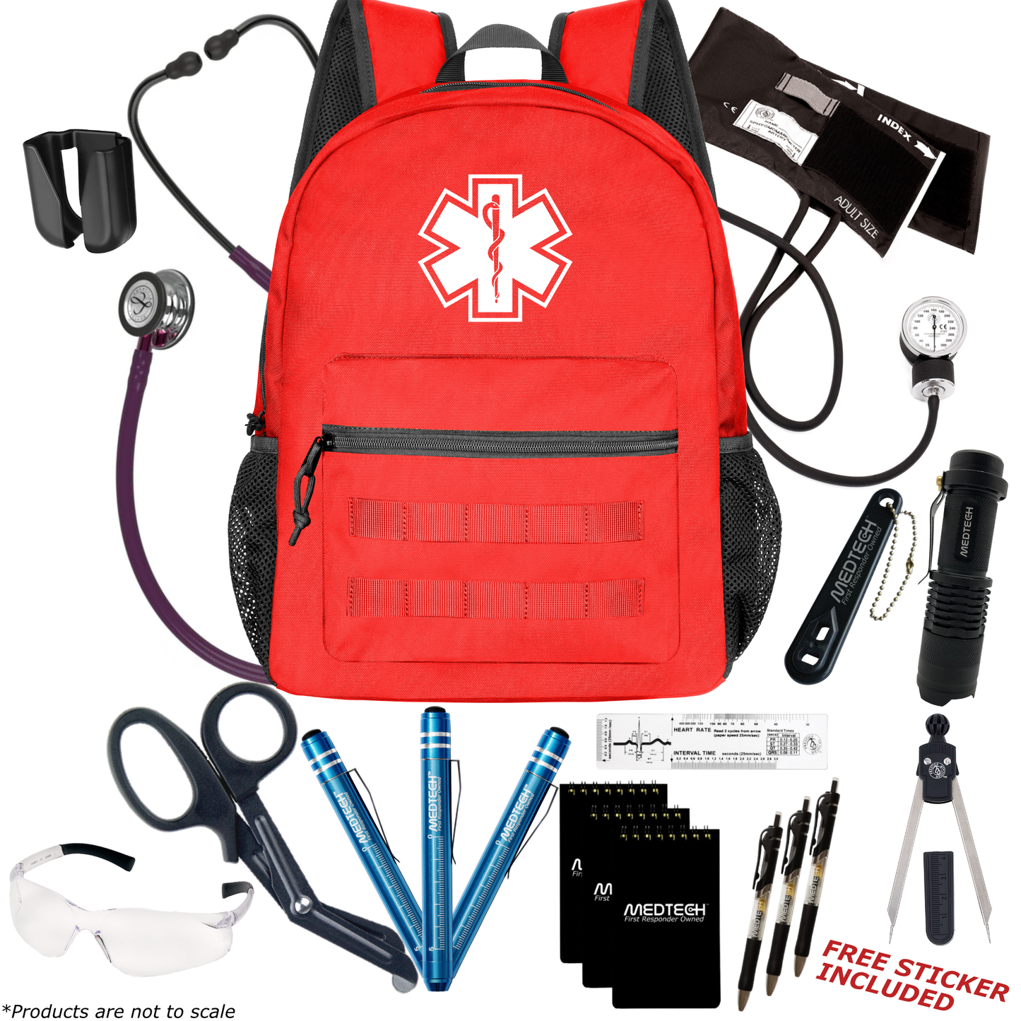 MedTech- Paramedic Premium Clinical Kit- Red- Plum Tube; Pink Stem; Smoke Headset; Mirror Chestpiece