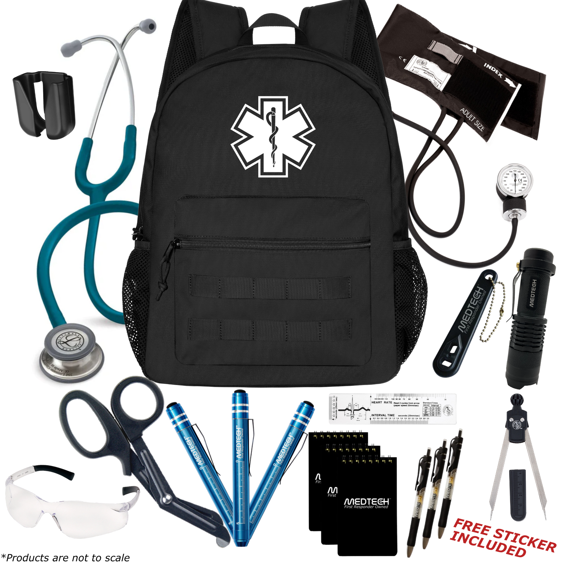 MedTech- Paramedic Premium Clinical Kit- Black- Caribbean Blue Tube; Stainless Steel Chestpiece