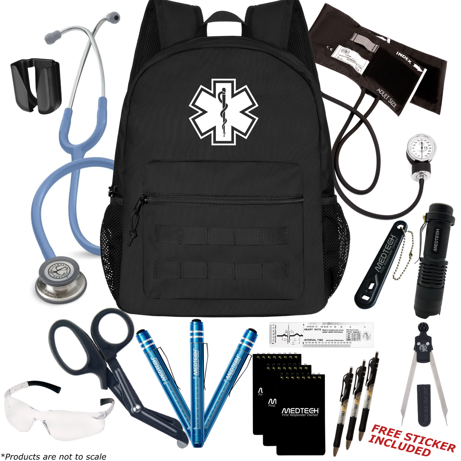 MedTech- Paramedic Premium Clinical Kit- Black- Ceil Blue Tube; Stainless Steel Chestpiece