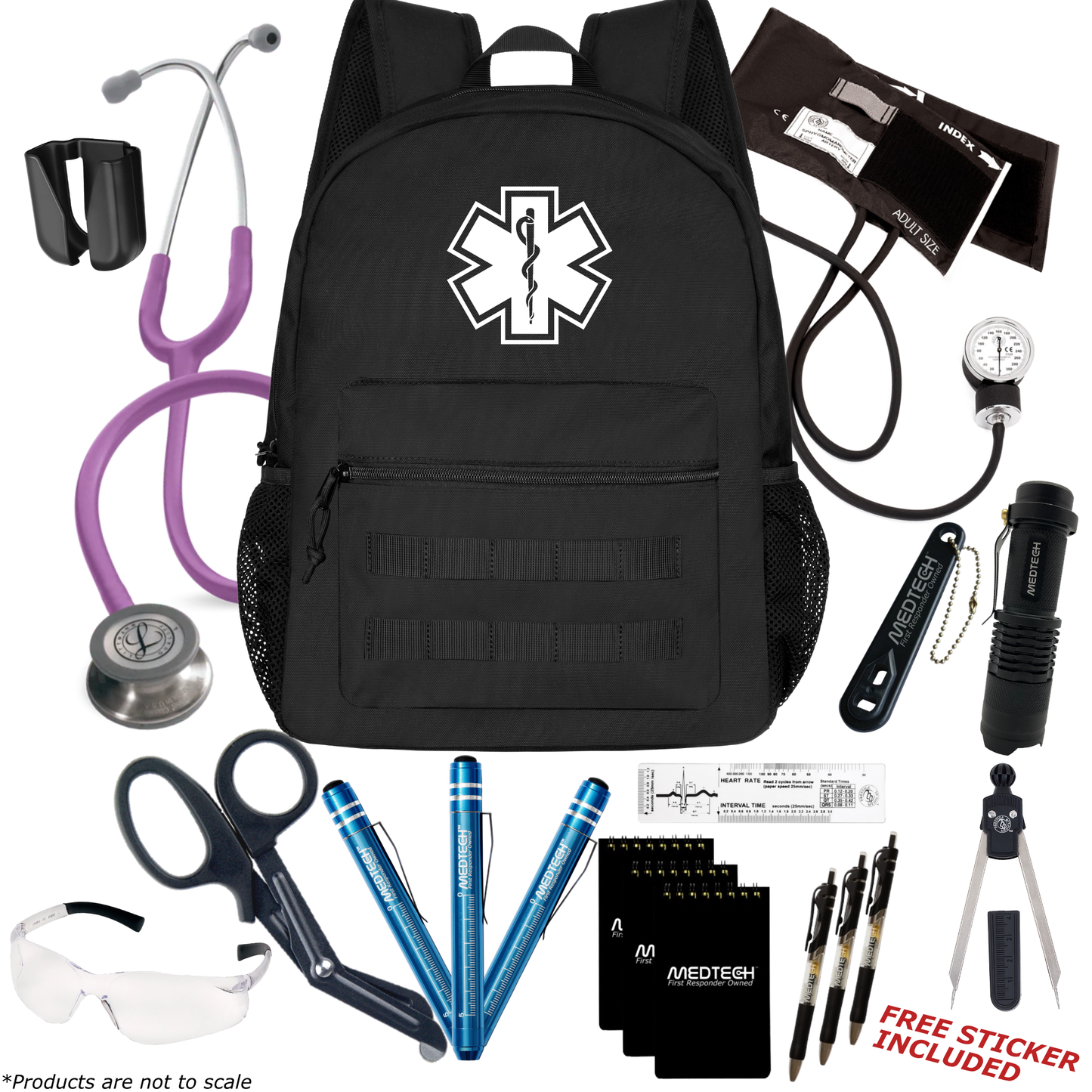 MedTech- Paramedic Premium Clinical Kit- Black- Lavender Tube; Stainless Steel Chestpiece