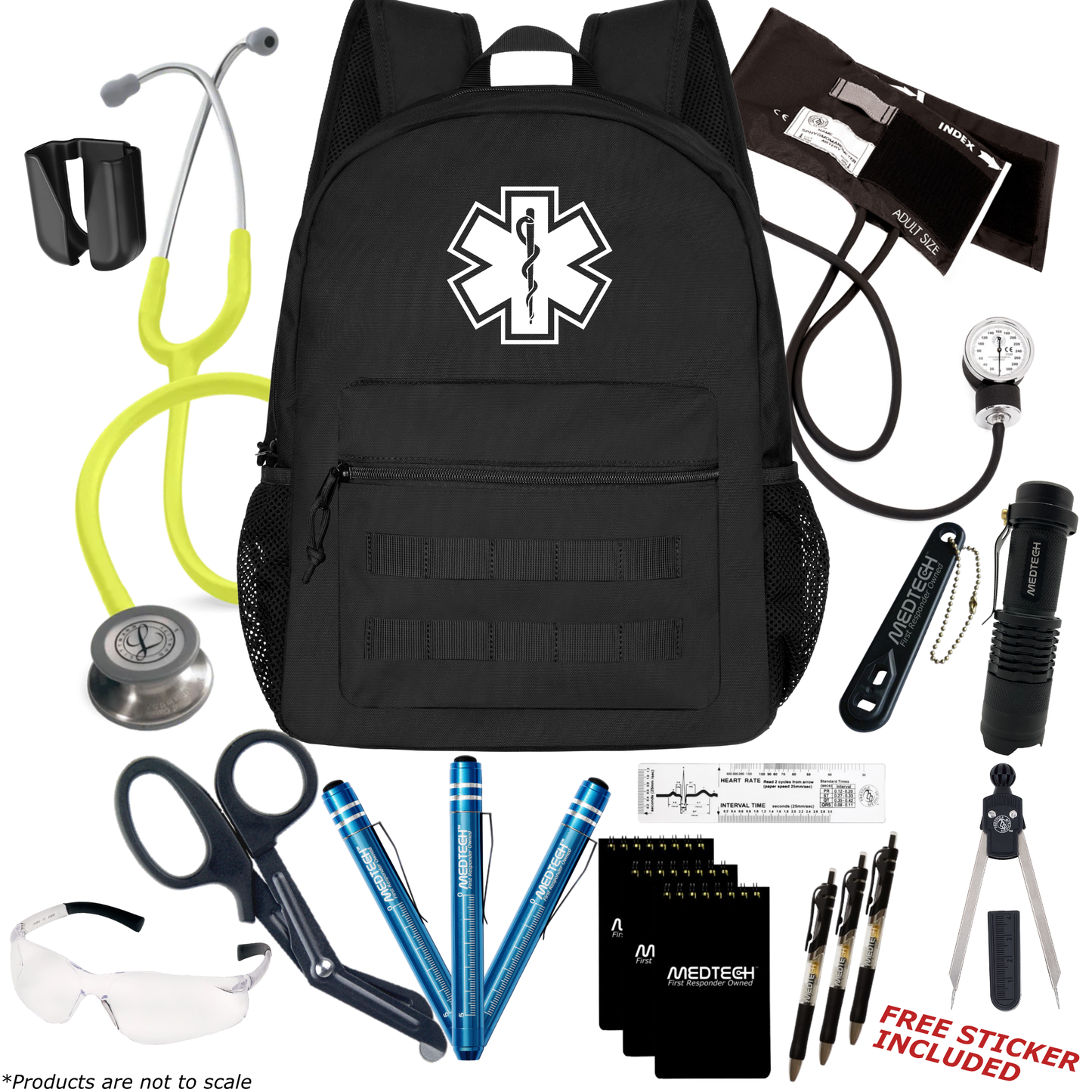 MedTech- Paramedic Premium Clinical Kit- Black- Lemon Lime Tube; Stainless Steel Chestpiece