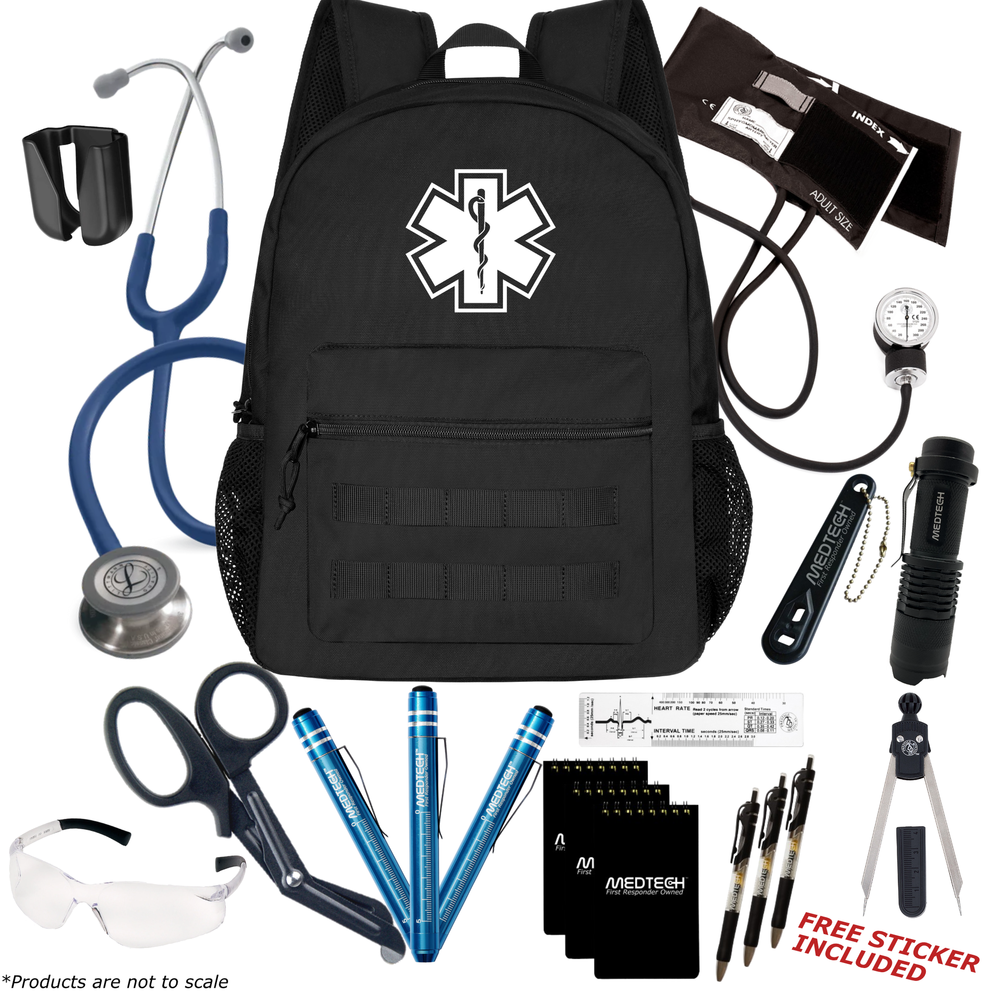 MedTech- Paramedic Premium Clinical Kit- Black- Navy Blue Tube; Stainless Steel Chestpiece