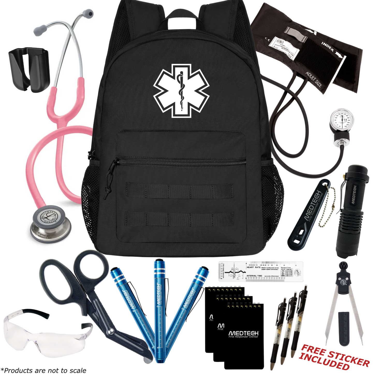 MedTech- Paramedic Premium Clinical Kit- Black- Pearl Pink Tube; Stainless Steel Chestpiece