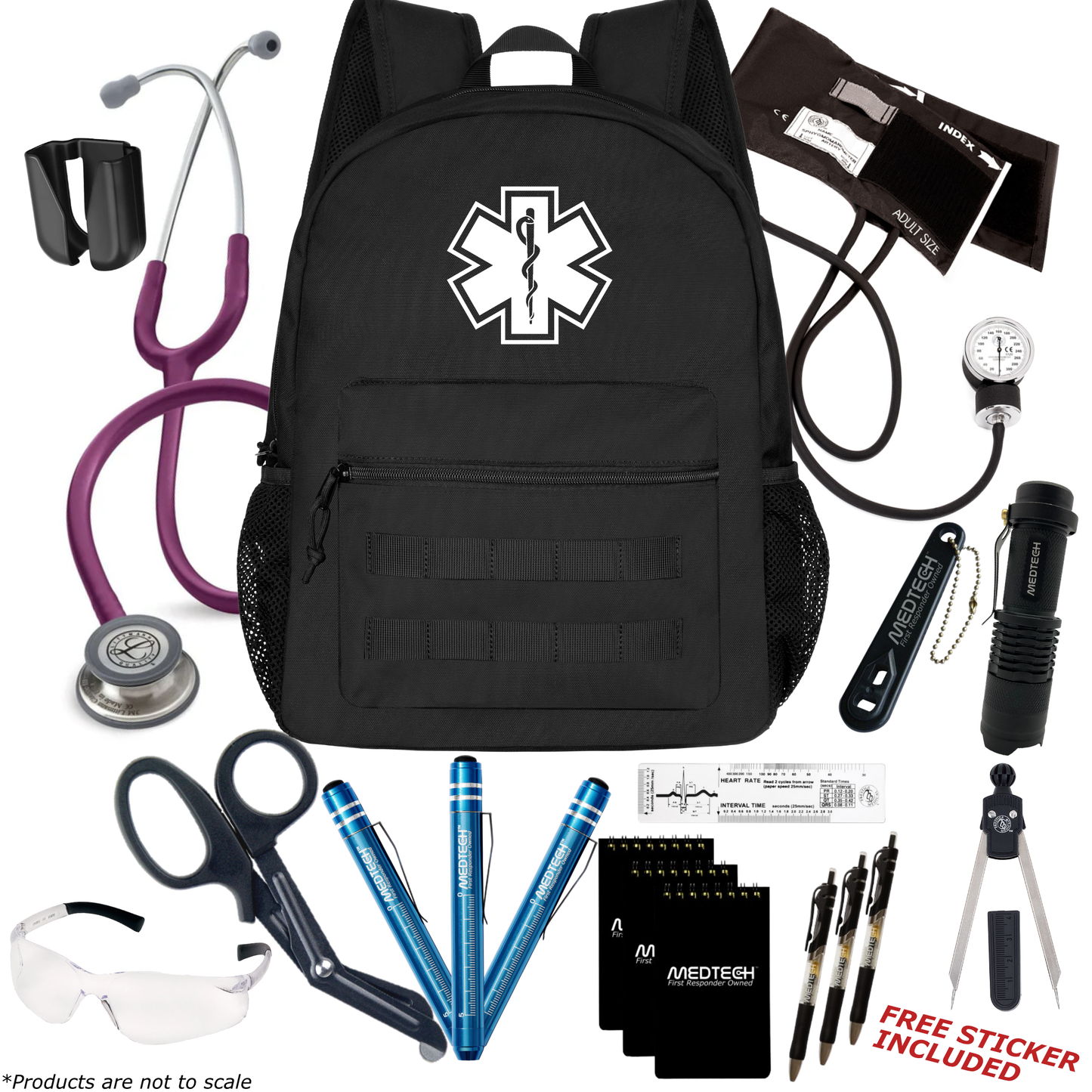 MedTech- Paramedic Premium Clinical Kit- Black- Plum Tube; Stainless Steel Chestpiece