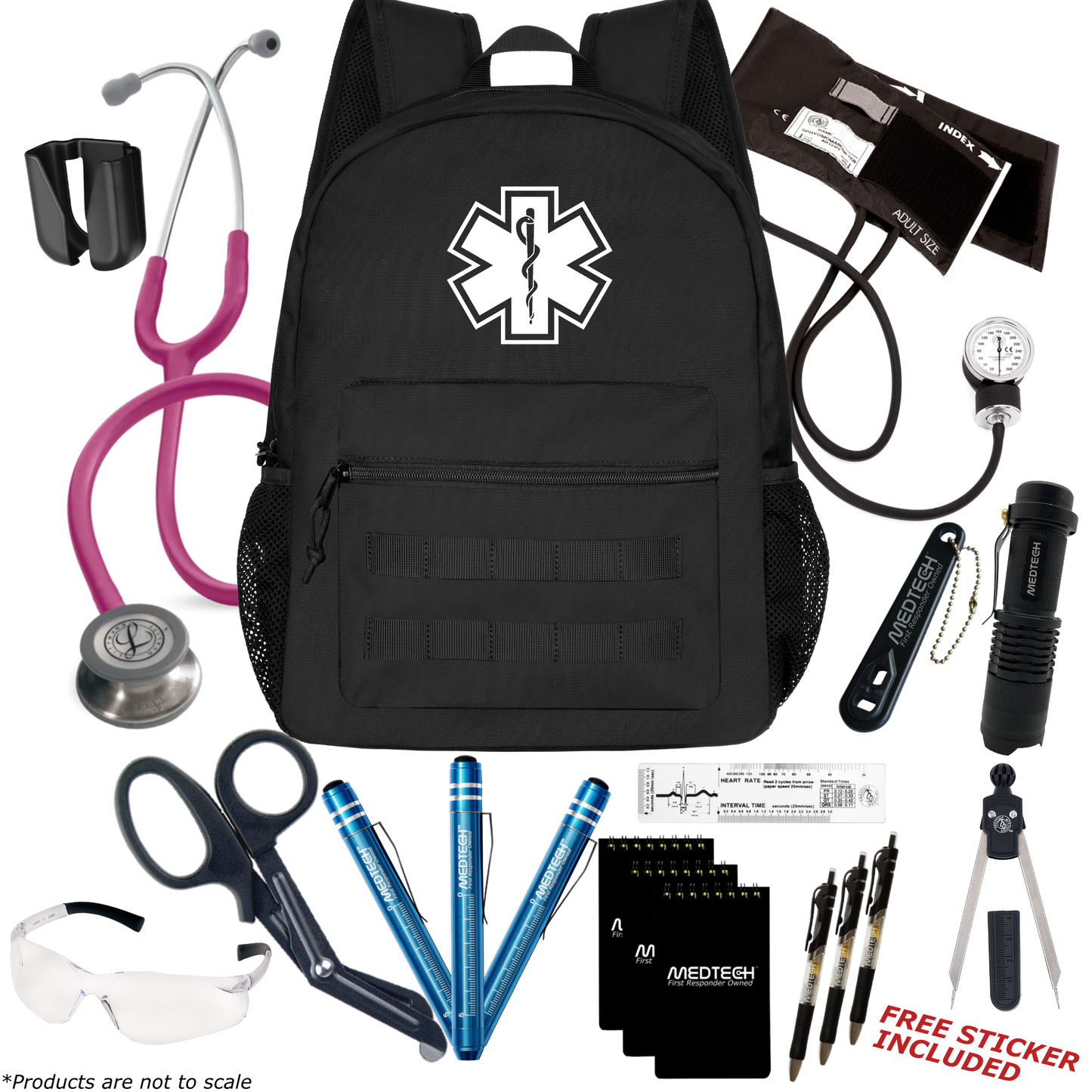 MedTech- Paramedic Premium Clinical Kit- Black- Raspberry Tube; Stainless Steel Chestpiece