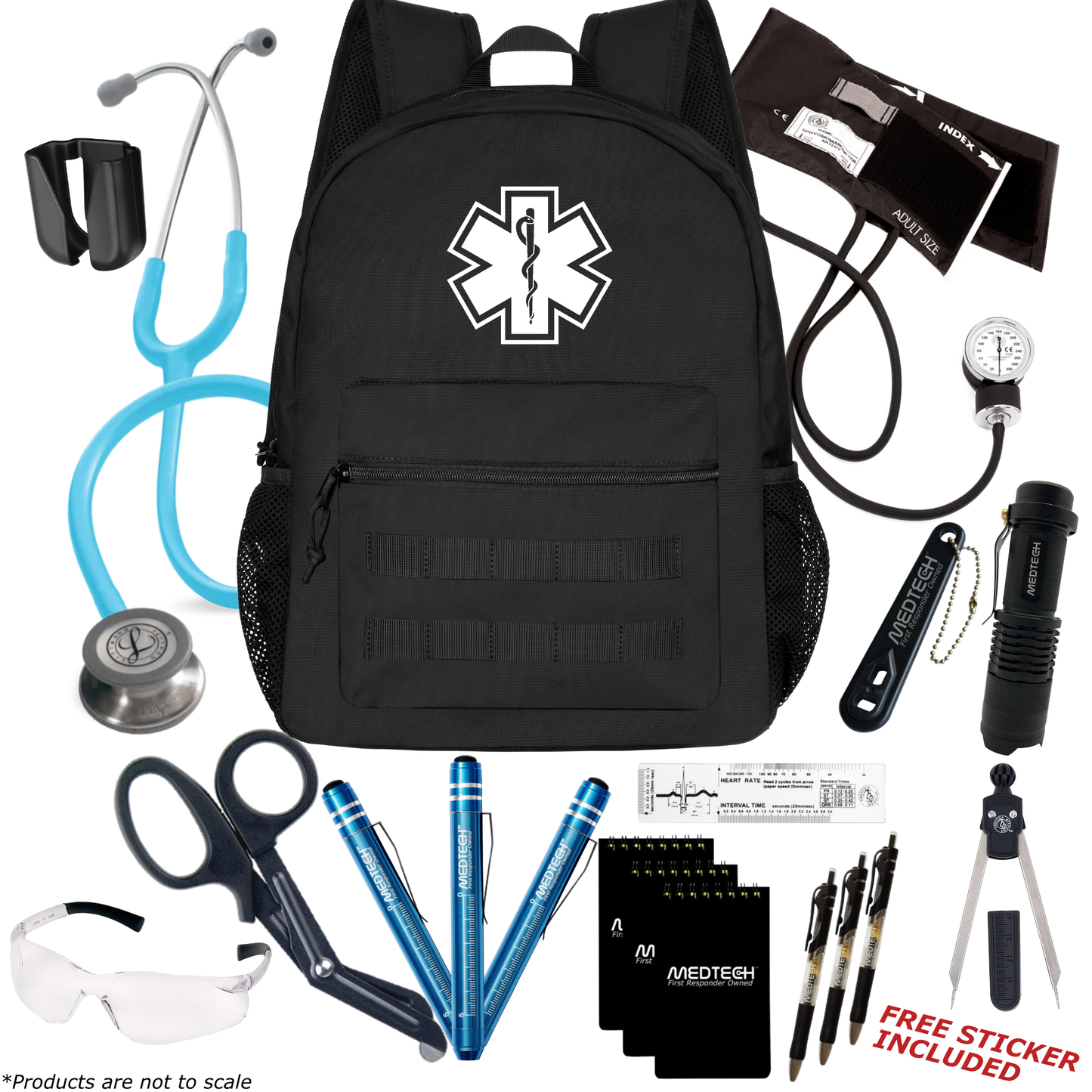 MedTech- Paramedic Premium Clinical Kit- Black- Turquoise Tube; Stainless Steel Chestpiece