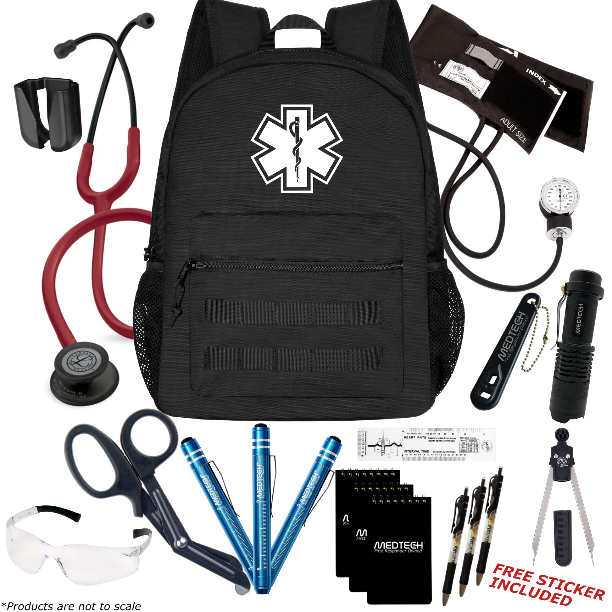 MedTech- Paramedic Premium Clinical Kit- Black- Burgundy Tube; Black Matte Finish Chestpiece