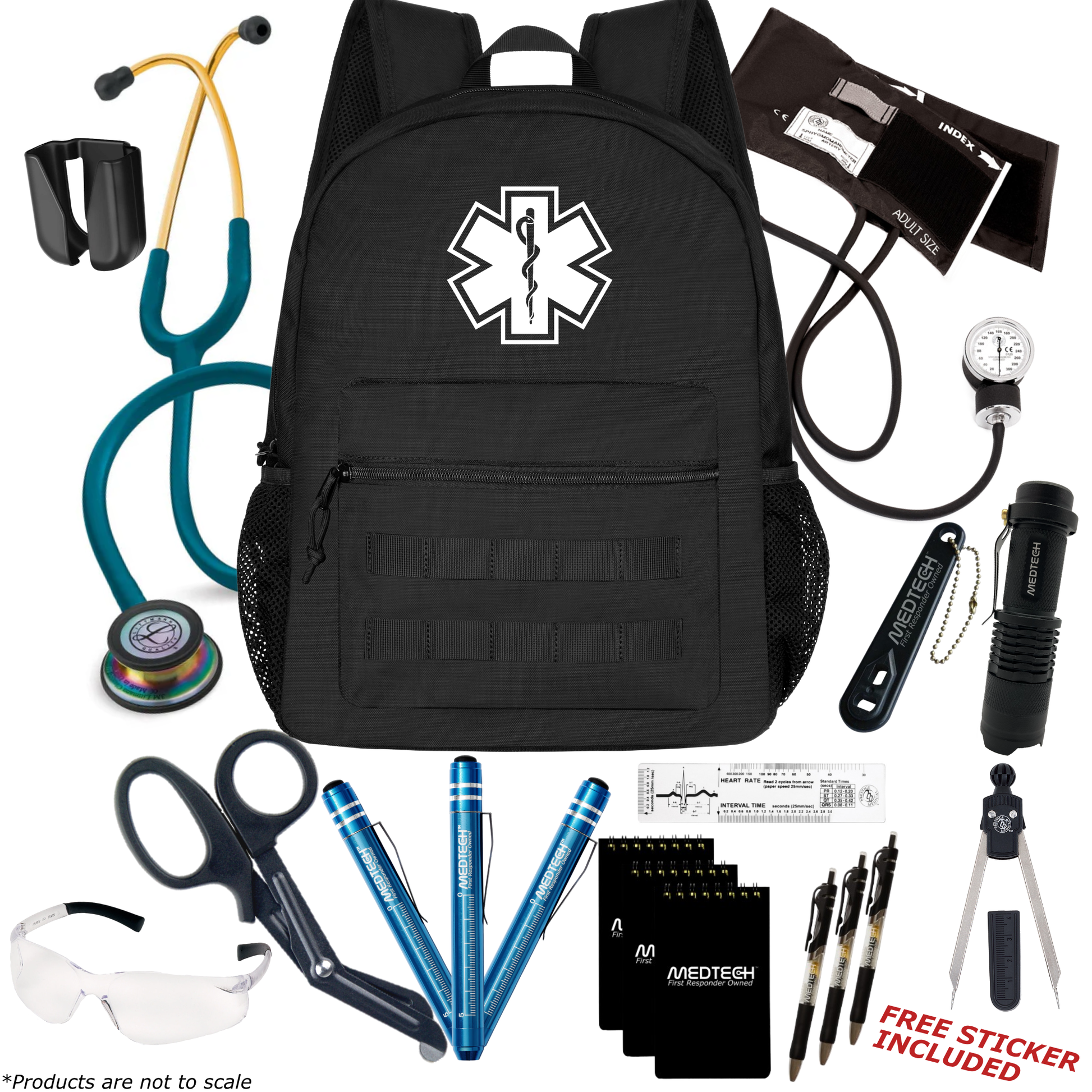 MedTech- Paramedic Premium Clinical Kit- Black- Caribbean Blue Tube; Rainbow Chestpiece