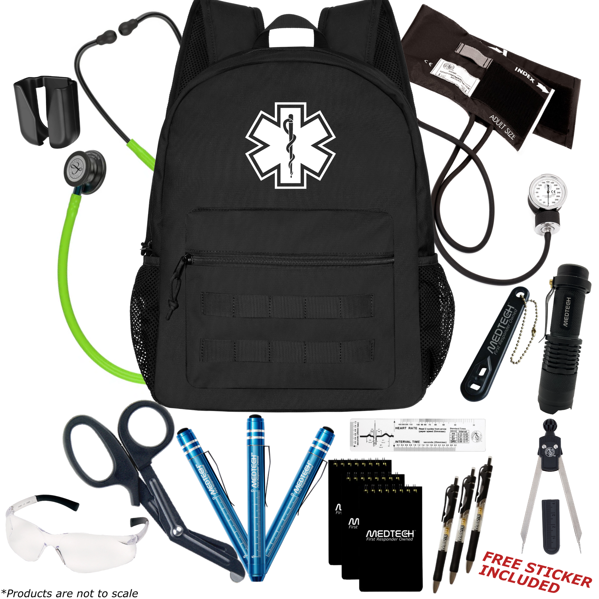 MedTech- Paramedic Premium Clinical Kit- Black- Lime Green Tube; Blue Stem; Smoke Headset & Chestpiece