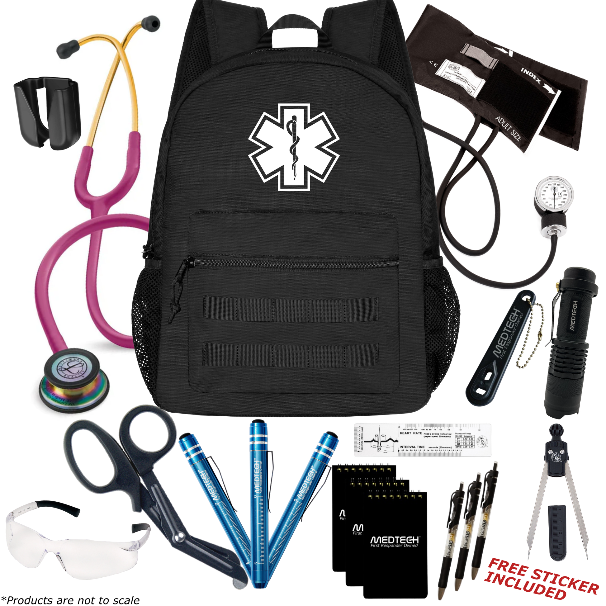 MedTech- Paramedic Premium Clinical Kit- Black- Raspberry Tube; Rainbow Chestpiece