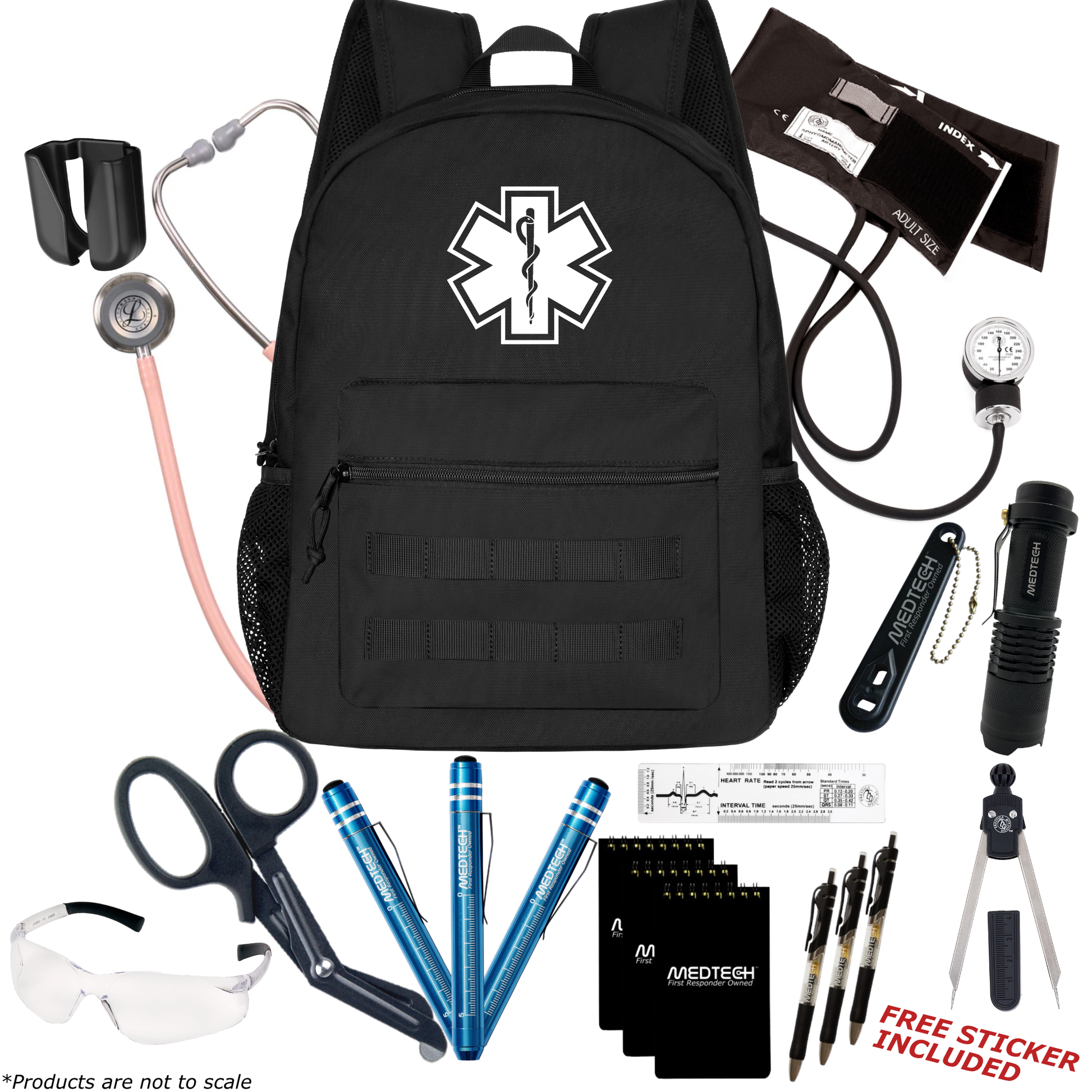 MedTech- Paramedic Premium Clinical Kit- Black- Champagne Rose Tube; Stainless Steel Chestpiece