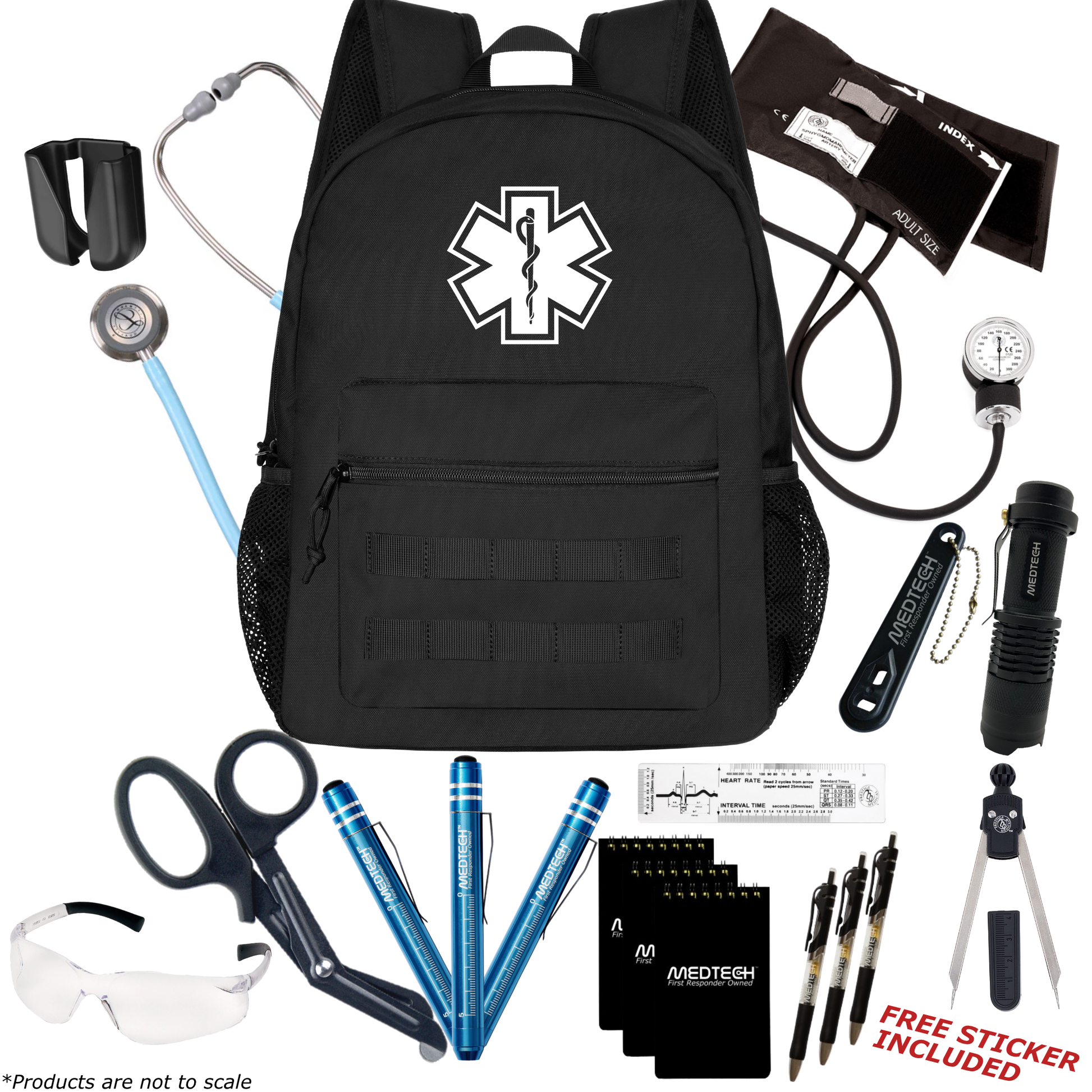 MedTech- Paramedic Premium Clinical Kit- Black- Marine Blue Tube; Stainless Steel Chestpiece