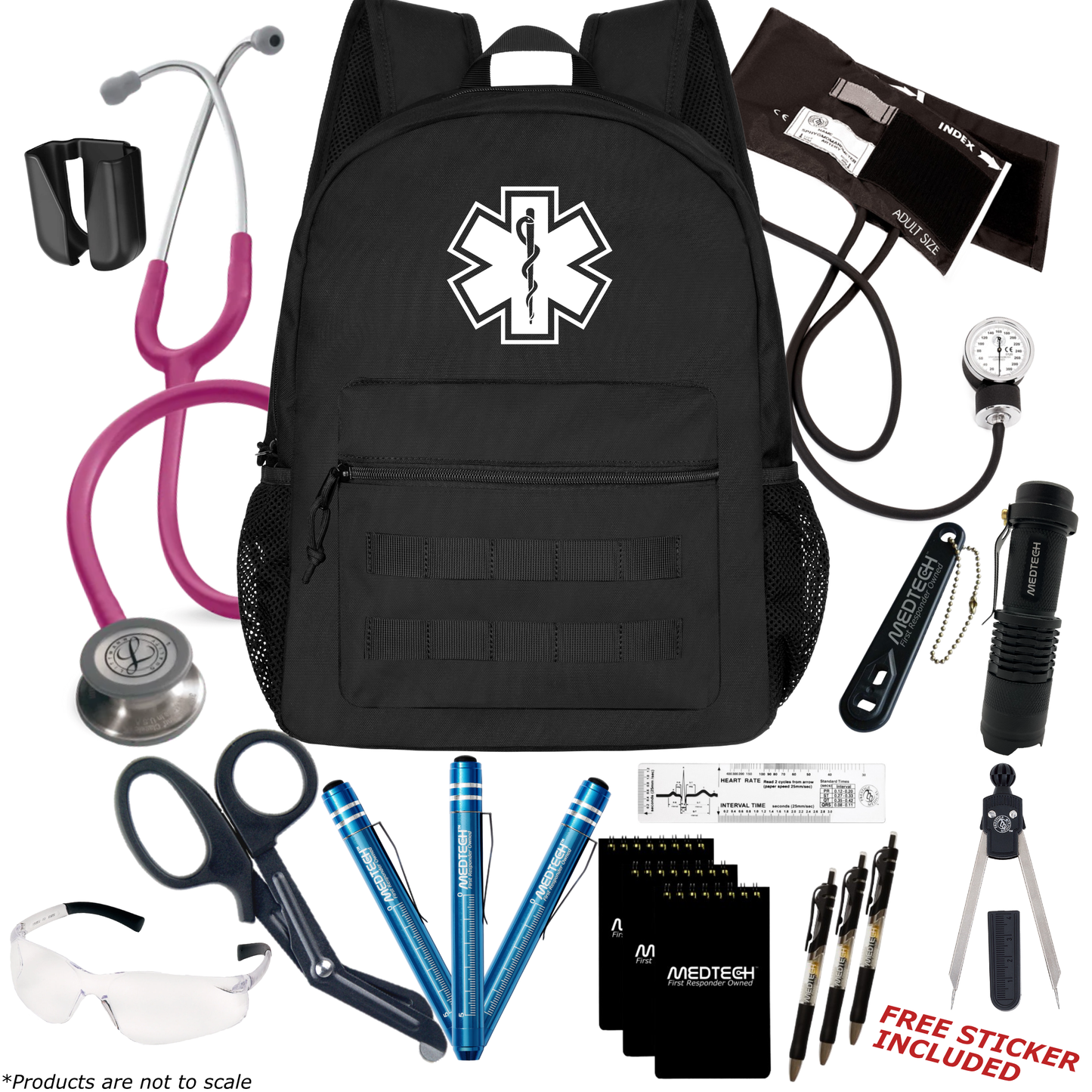 MedTech- Paramedic Premium Clinical Kit- Black- *Limited Edition* Raspberry Tube; Pink Stem; Stainless Steel Chestpiece