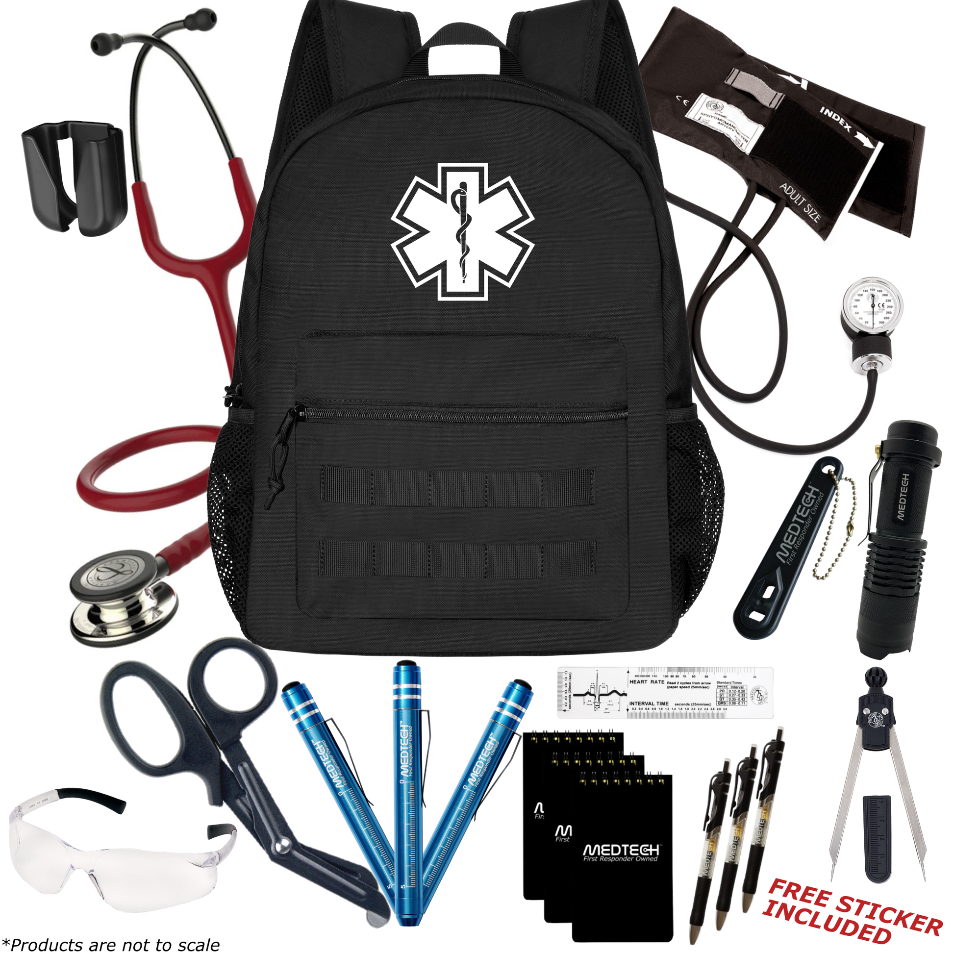 MedTech- Paramedic Premium Clinical Kit- Black- Burgundy Tube; Champagne Finish Chestpiece