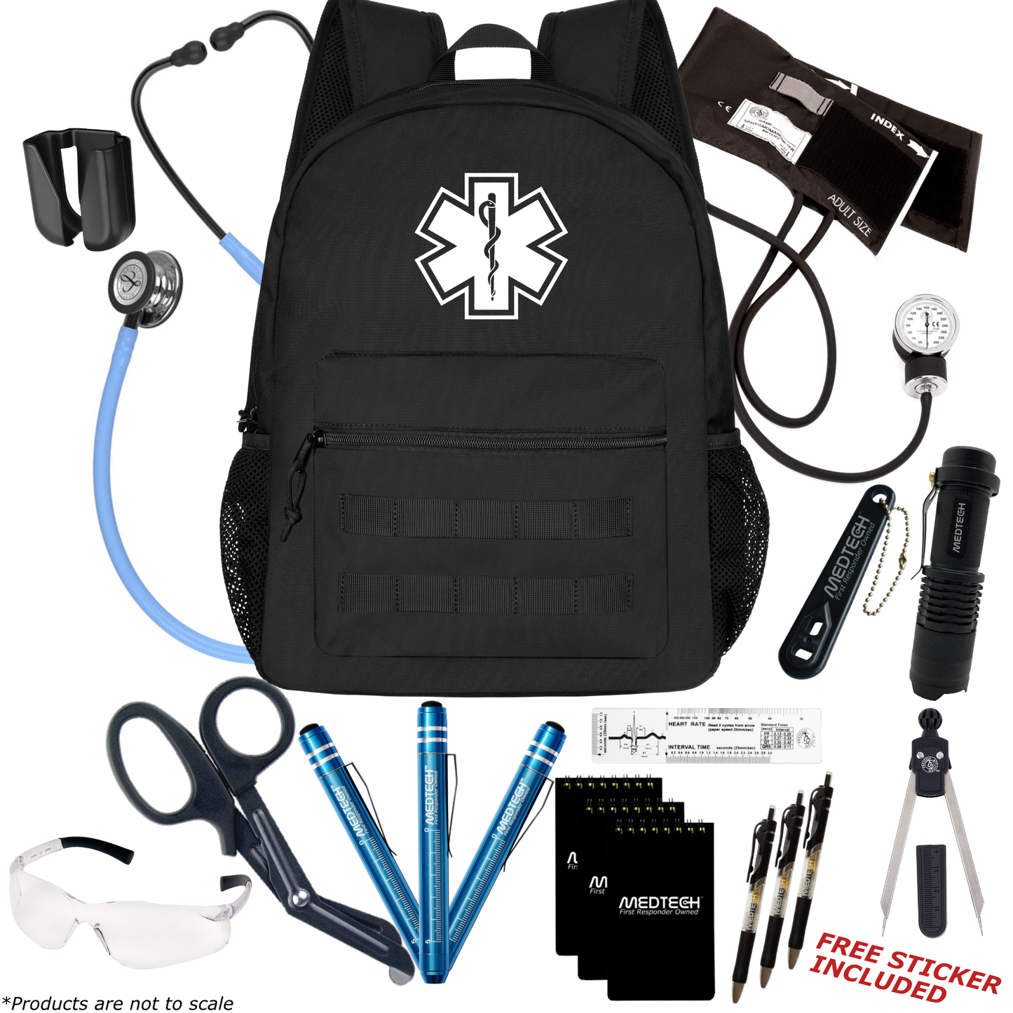 MedTech- Paramedic Premium Clinical Kit- Black- Ceil Blue Tube; Smoke Stem & Headset; Mirror Chestpiece