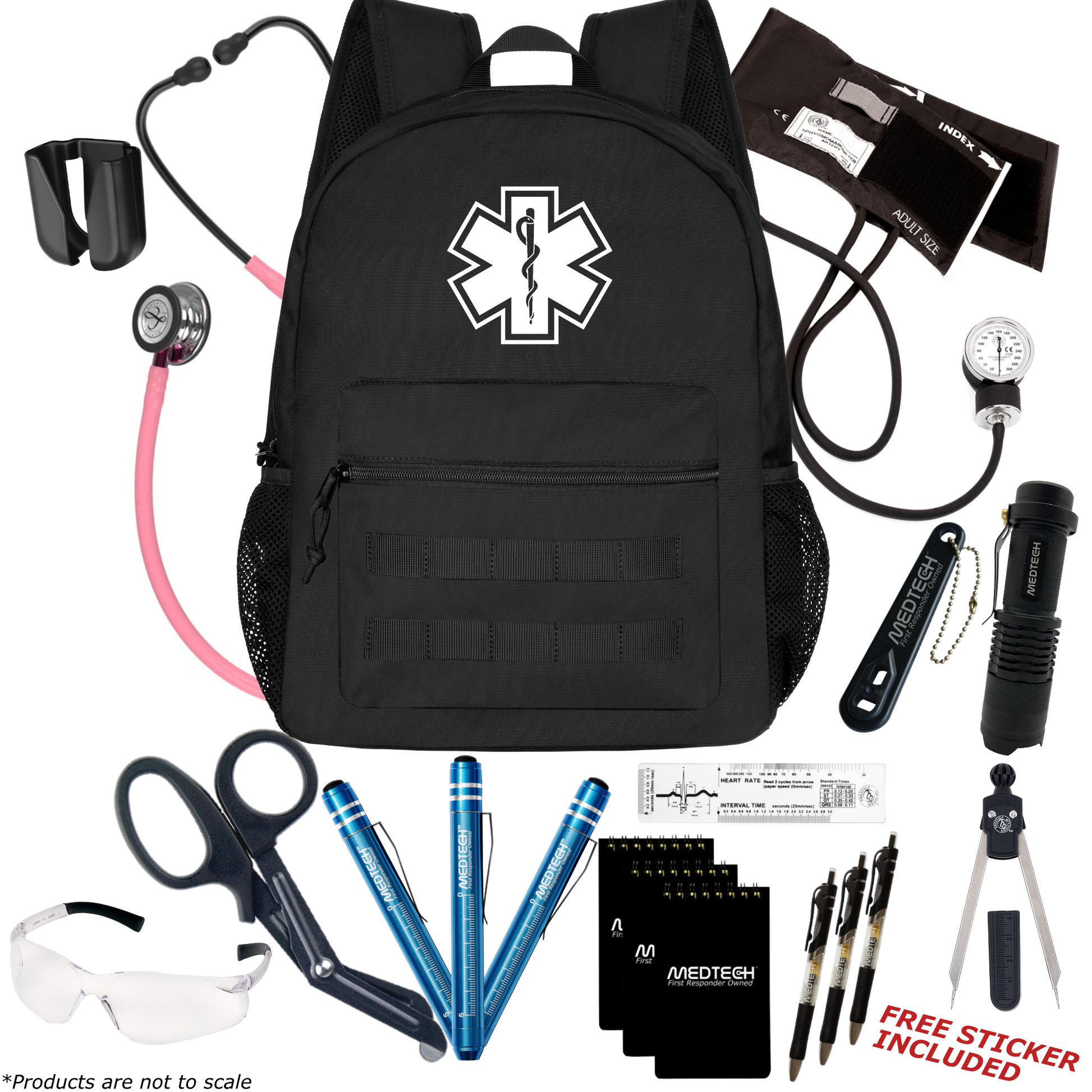 MedTech- Paramedic Premium Clinical Kit- Black- Pearl Pink Tube; Pink Stem; Smoke Headset; Mirror Chestpiece