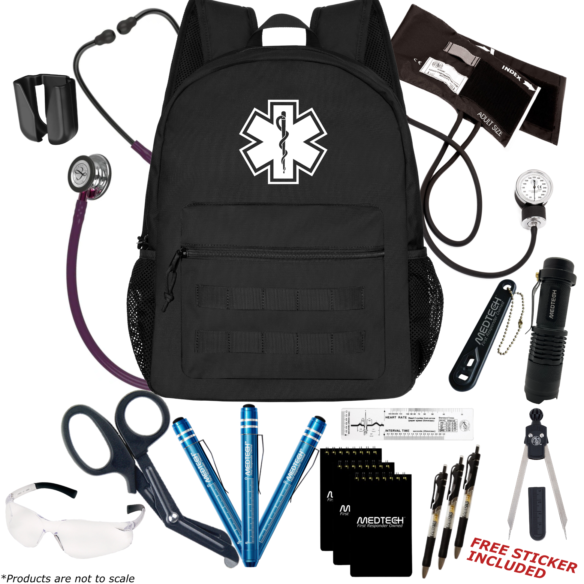 MedTech- Paramedic Premium Clinical Kit- Black- Plum Tube; Pink Stem; Smoke Headset; Mirror Chestpiece