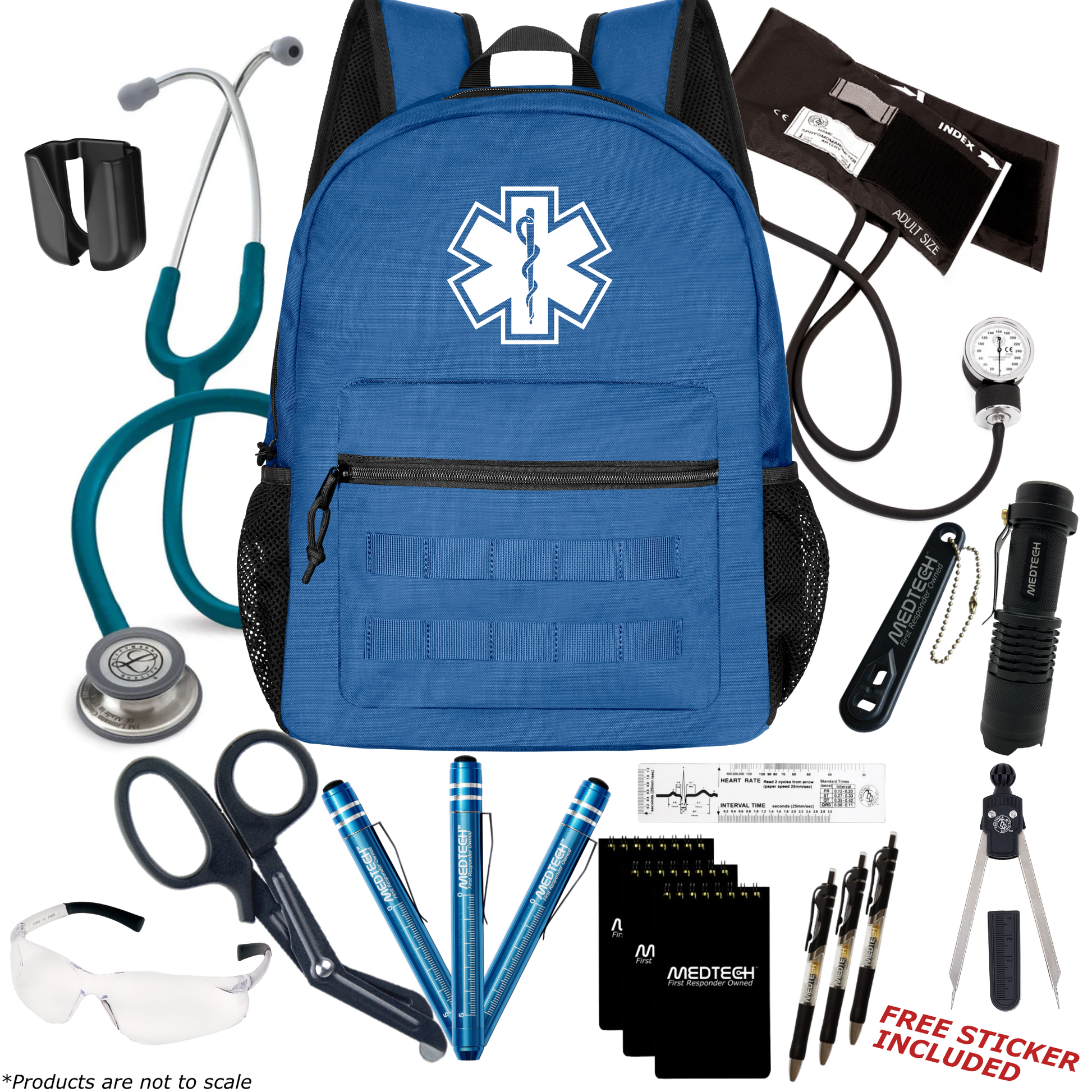 MedTech- Paramedic Premium Clinical Kit- Blue- Caribbean Blue Tube; Stainless Steel Chestpiece