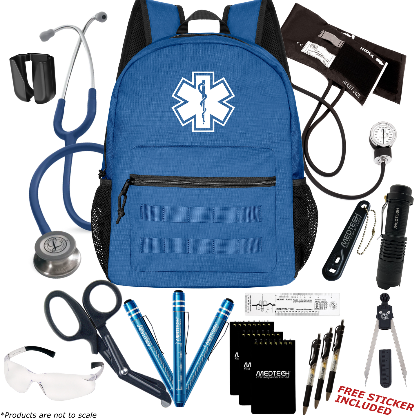 MedTech- Paramedic Premium Clinical Kit- Blue- Navy Blue Tube; Stainless Steel Chestpiece