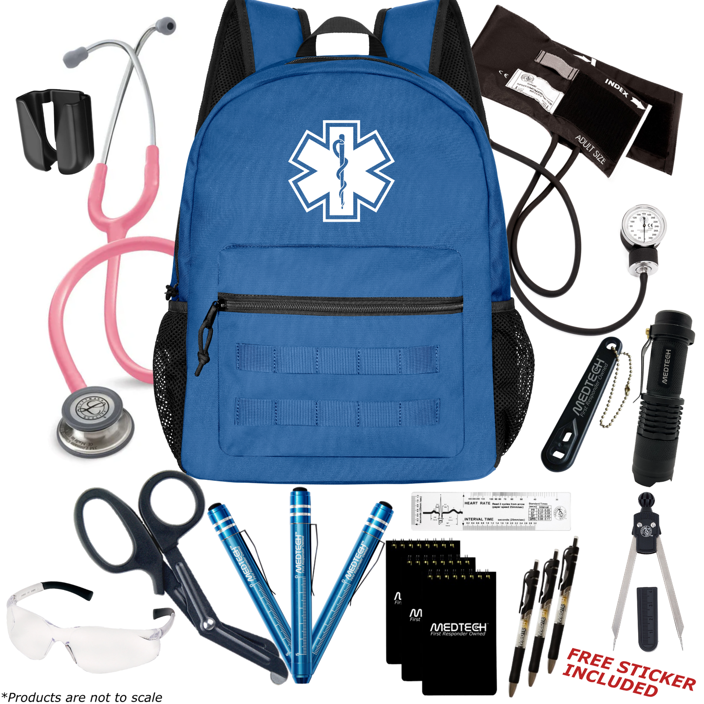 MedTech- Paramedic Premium Clinical Kit- Blue- Pearl Pink Tube; Stainless Steel Chestpiece