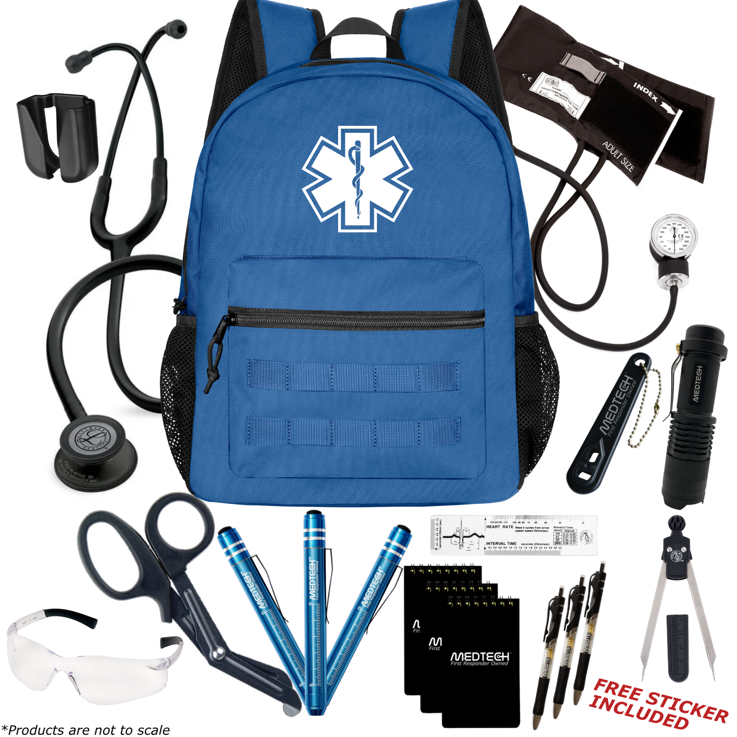 MedTech- Paramedic Premium Clinical Kit- Blue- Black tube; Black Matte Finish Chestpiece