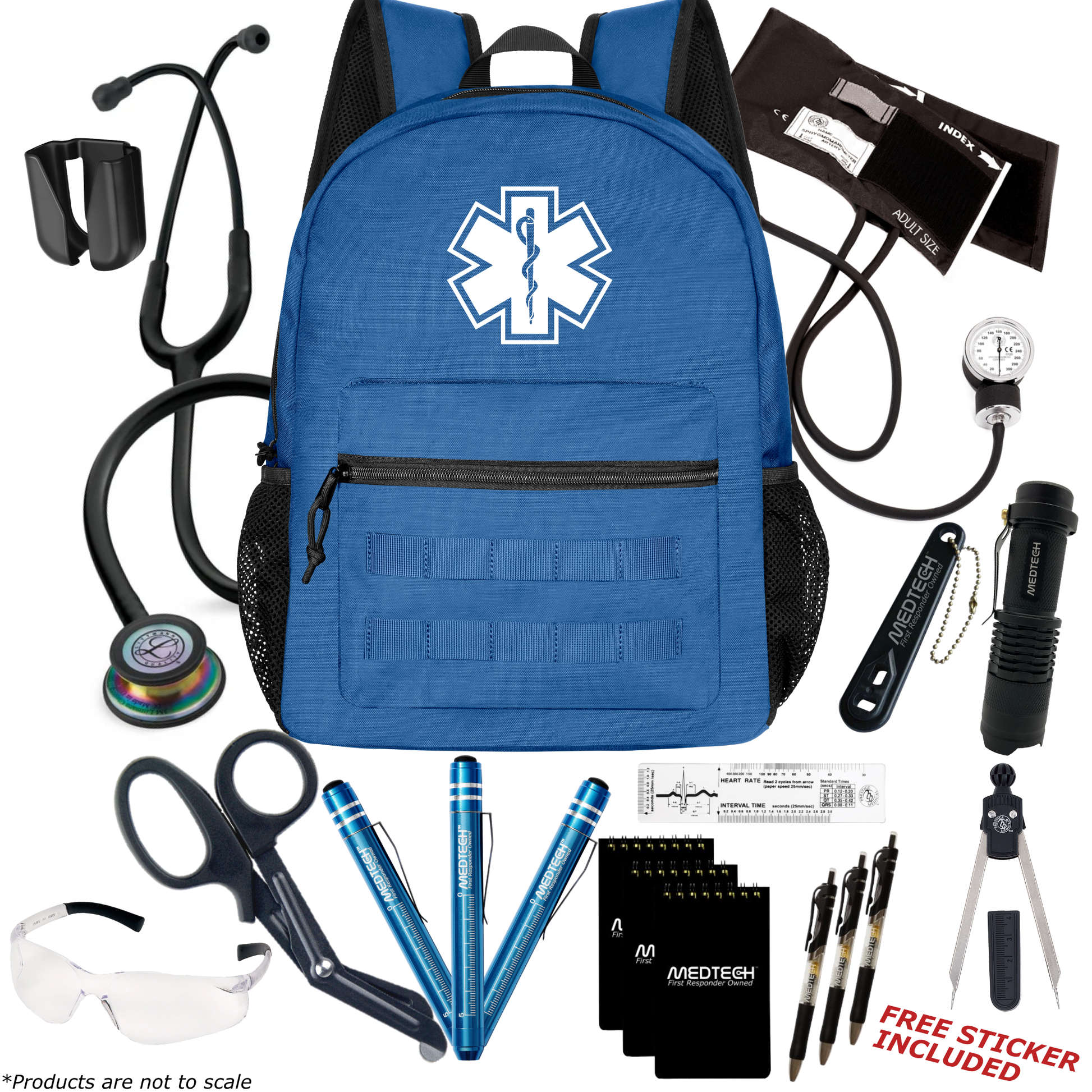 MedTech- Paramedic Premium Clinical Kit- Blue- Black Tube; Rainbow Finish Chestpiece