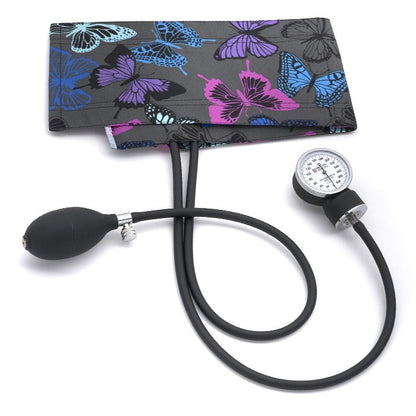 clinical aneroid sphygmomanometer with teal floral print cuff